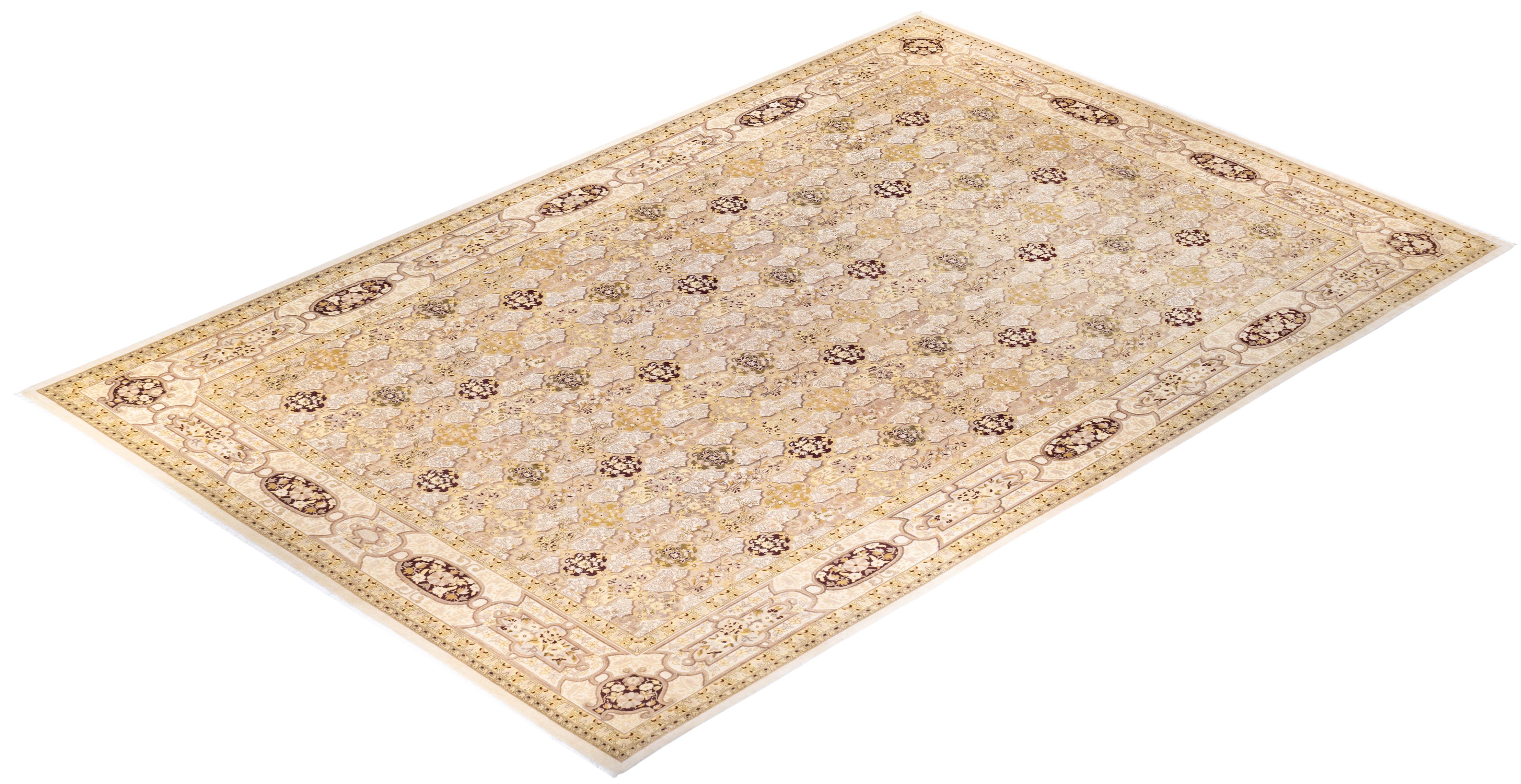 One-of-a-kind Hand Knotted Wool Eclectic Ivory Area Rug For Sale 3