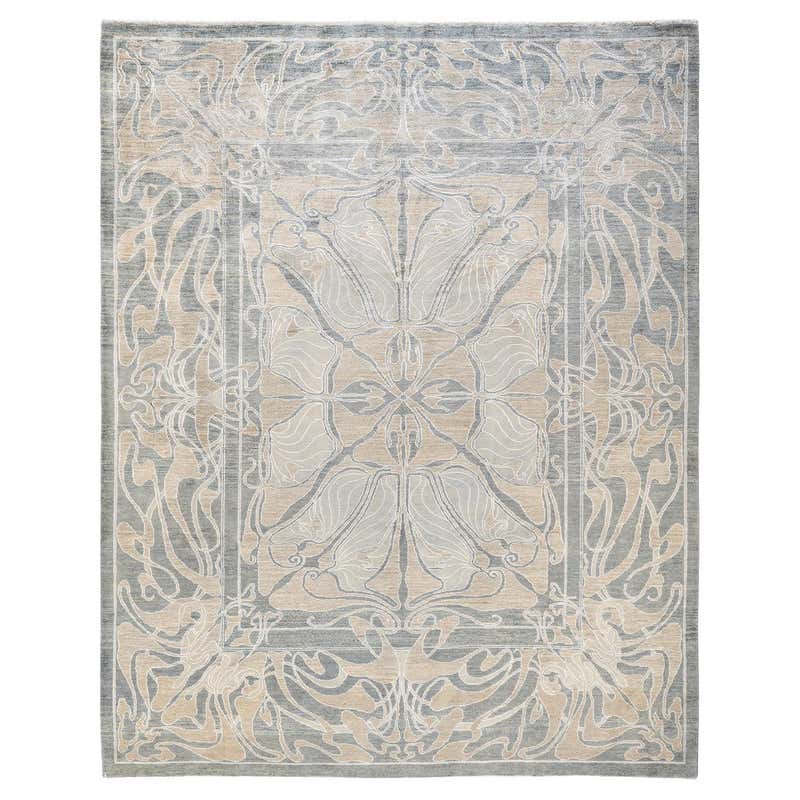 One-of-a-Kind Hand Knotted Wool Eclectic Ivory Area Rug For Sale at 1stDibs