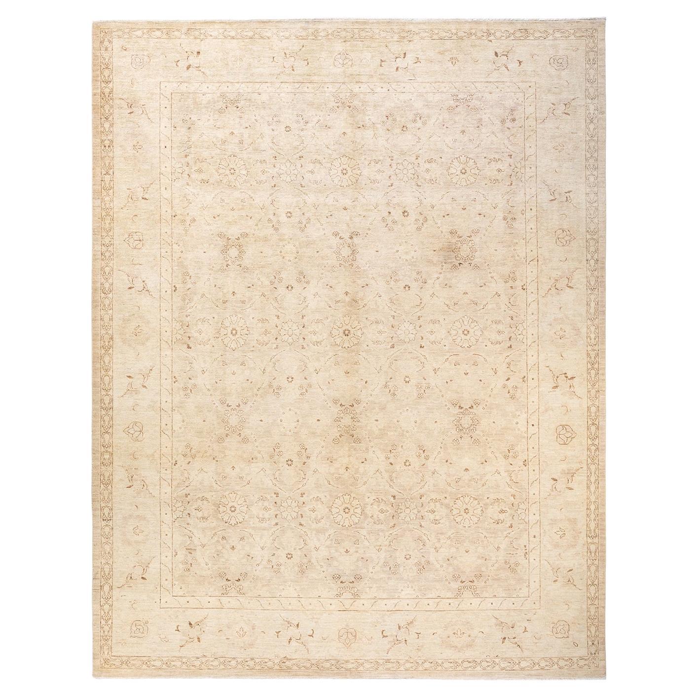 One-of-a-Kind Hand Knotted Wool Eclectic Ivory Area Rug