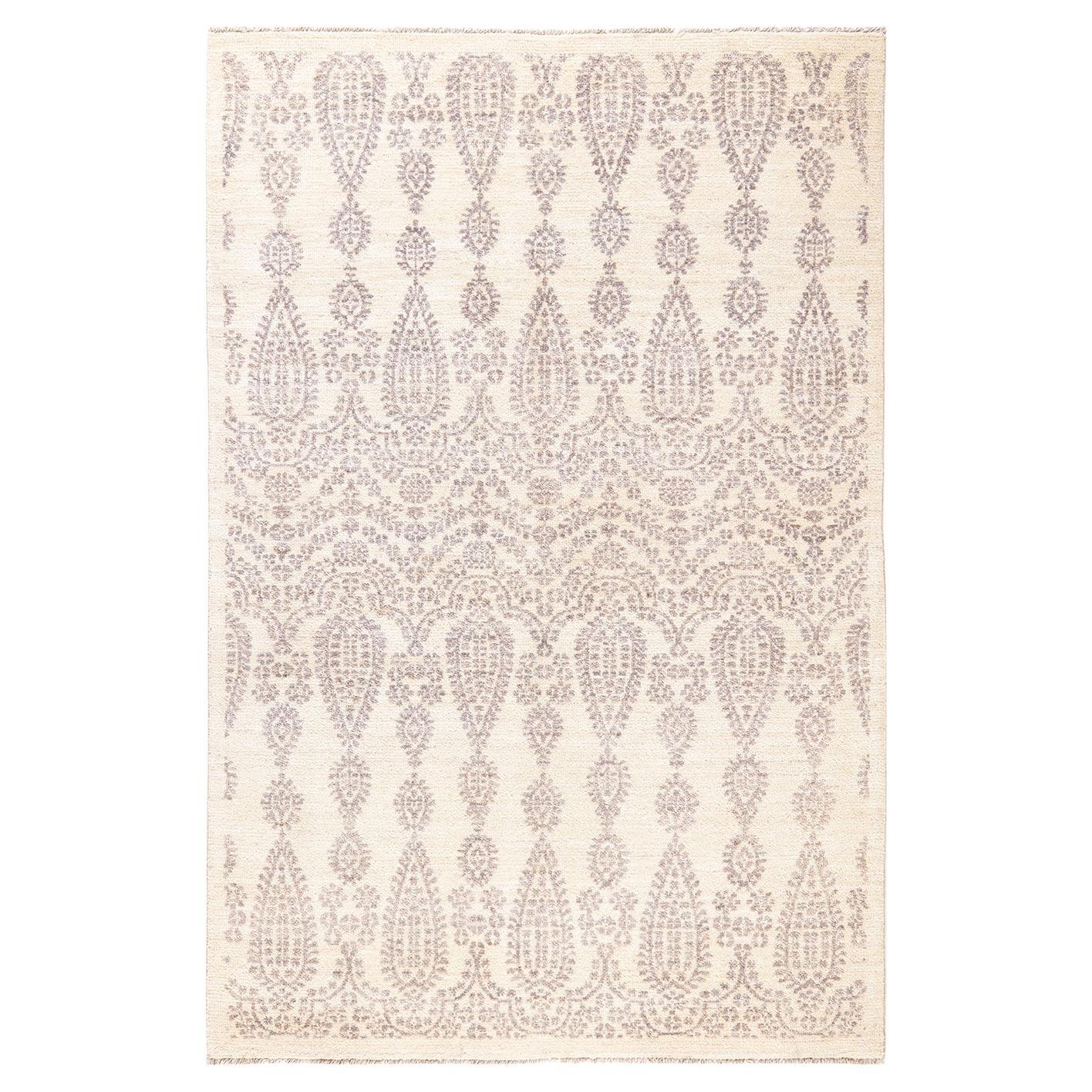 One-of-a-kind Hand Knotted Wool Eclectic Ivory Area Rug