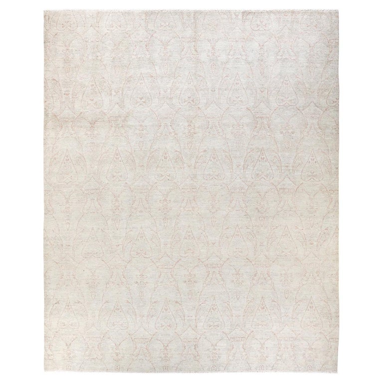 One-of-a-kind Hand Knotted Wool Eclectic Ivory Area Rug For Sale at 1stDibs