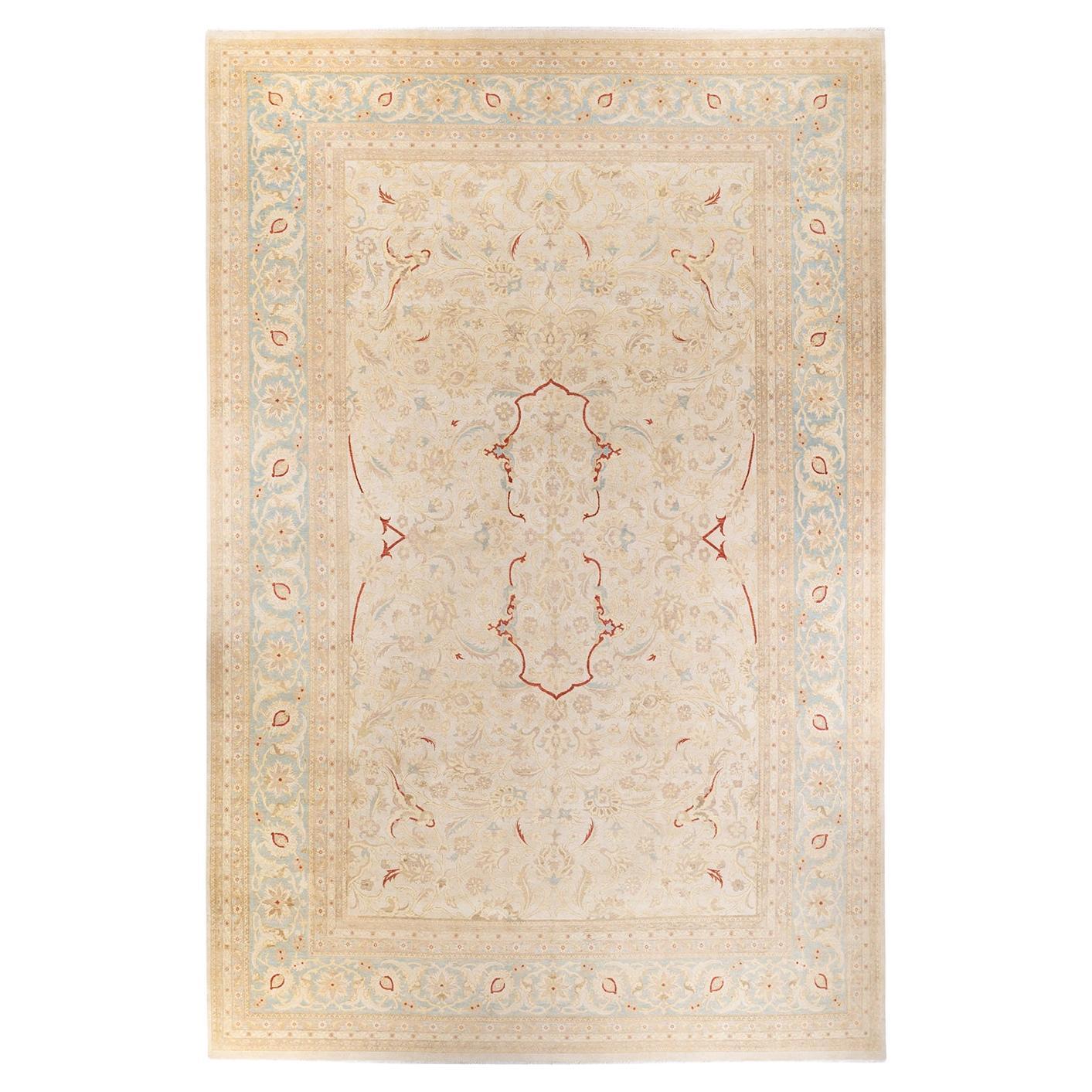 One-of-a-kind Hand Knotted Wool Eclectic Ivory Area Rug For Sale