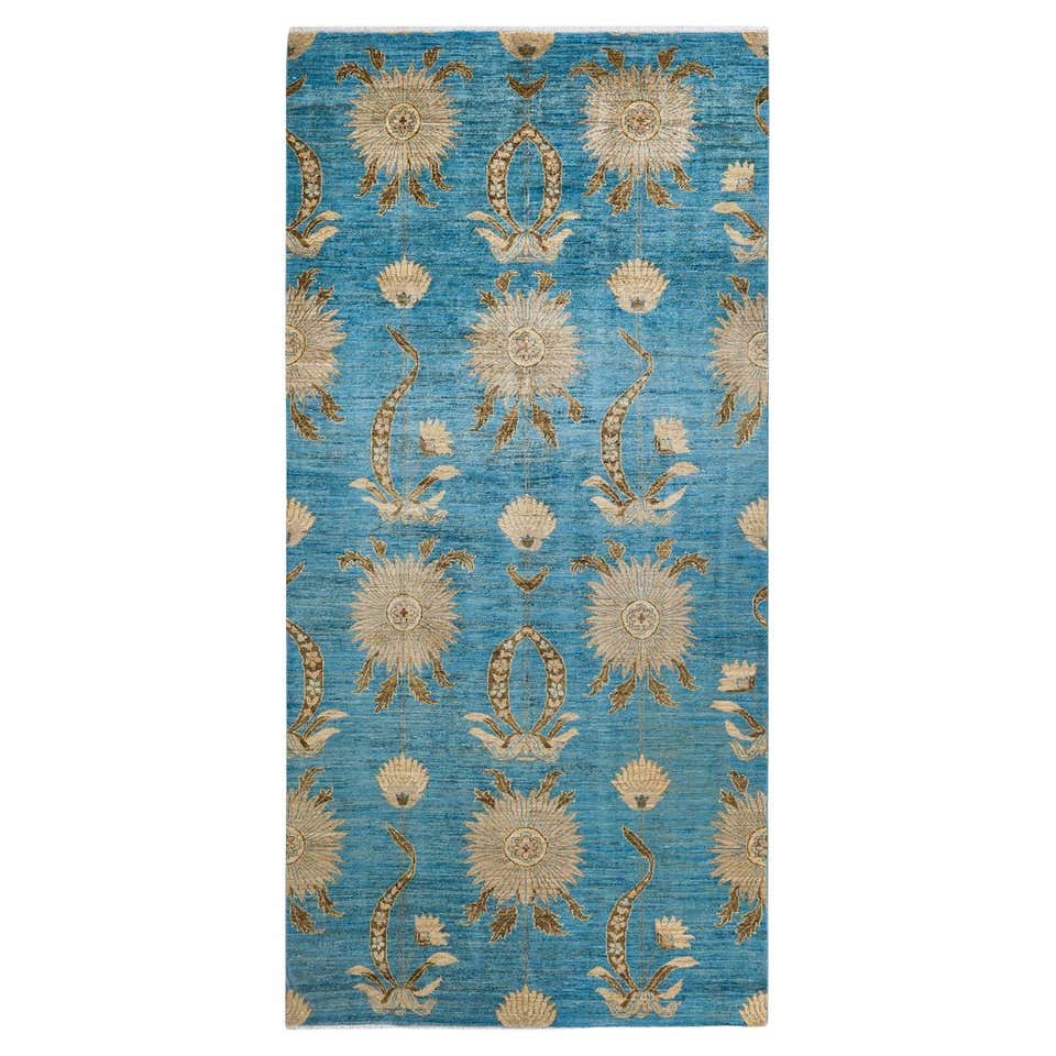 One-of-a-kind Hand Knotted Wool Eclectic Light Blue Area Rug For Sale ...