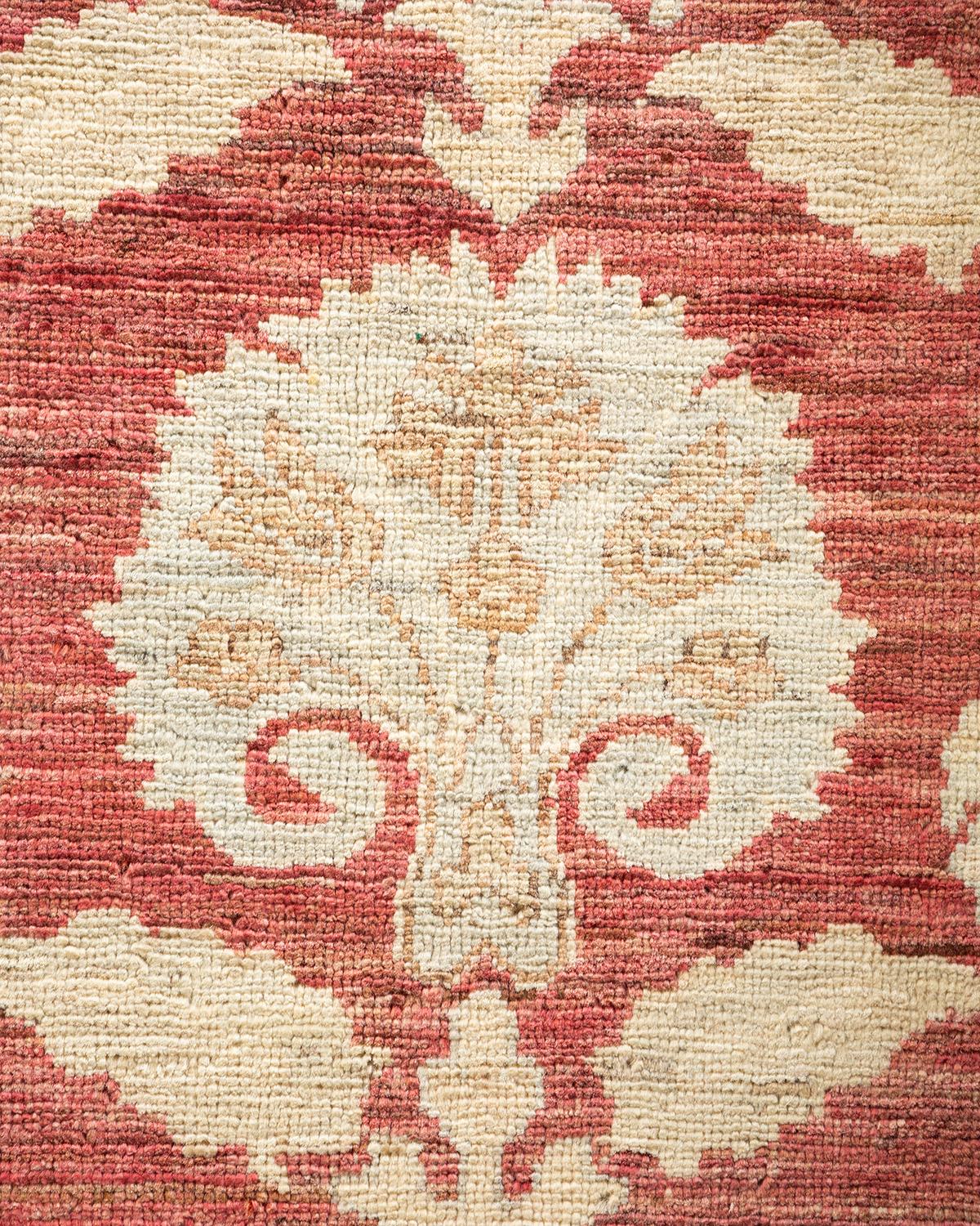 Pakistani One-of-a-kind Hand Knotted Wool Eclectic Orange Area Rug For Sale