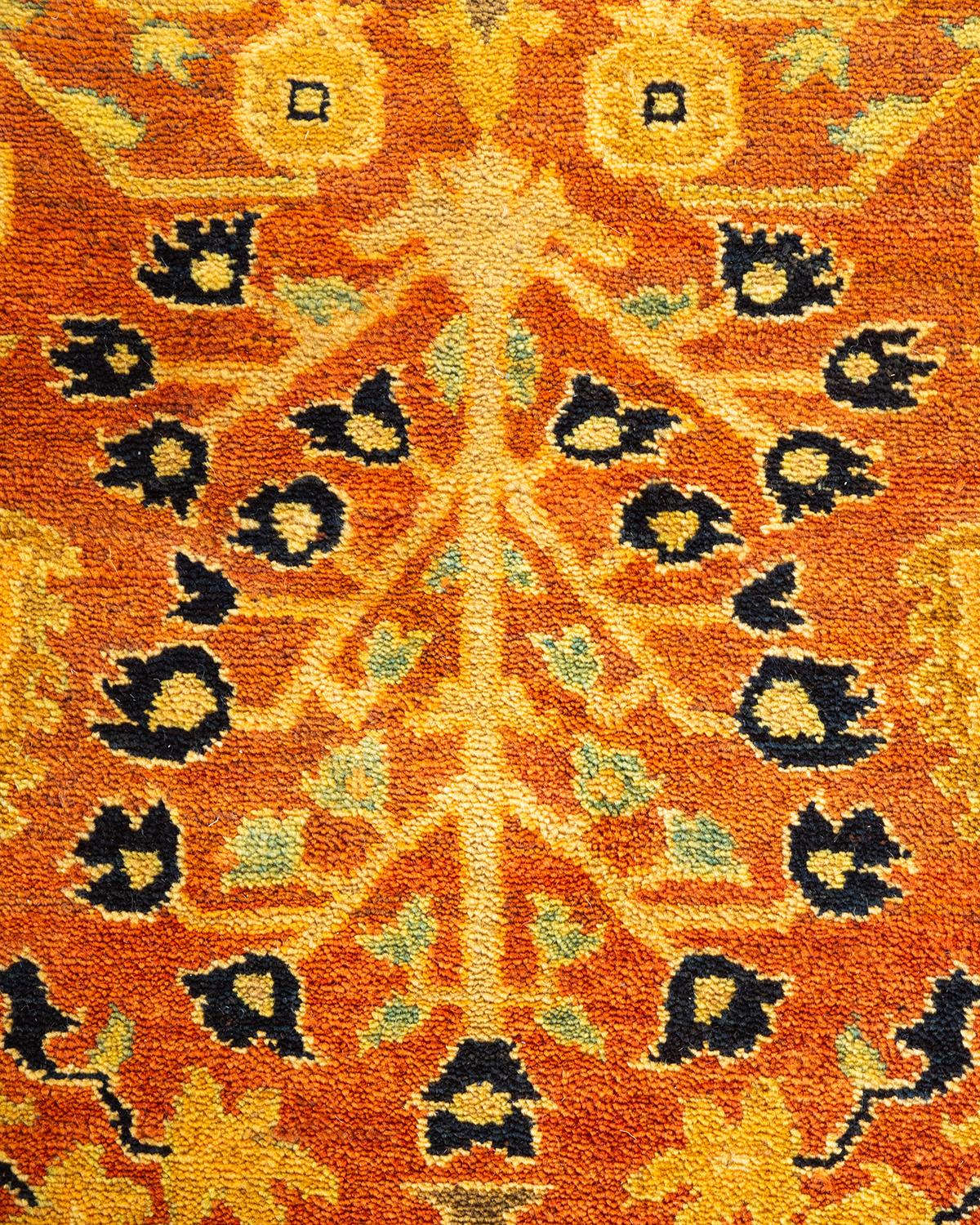 Alfombra de lana anudada a mano única Ecléctica Naranja Pakistaní en venta