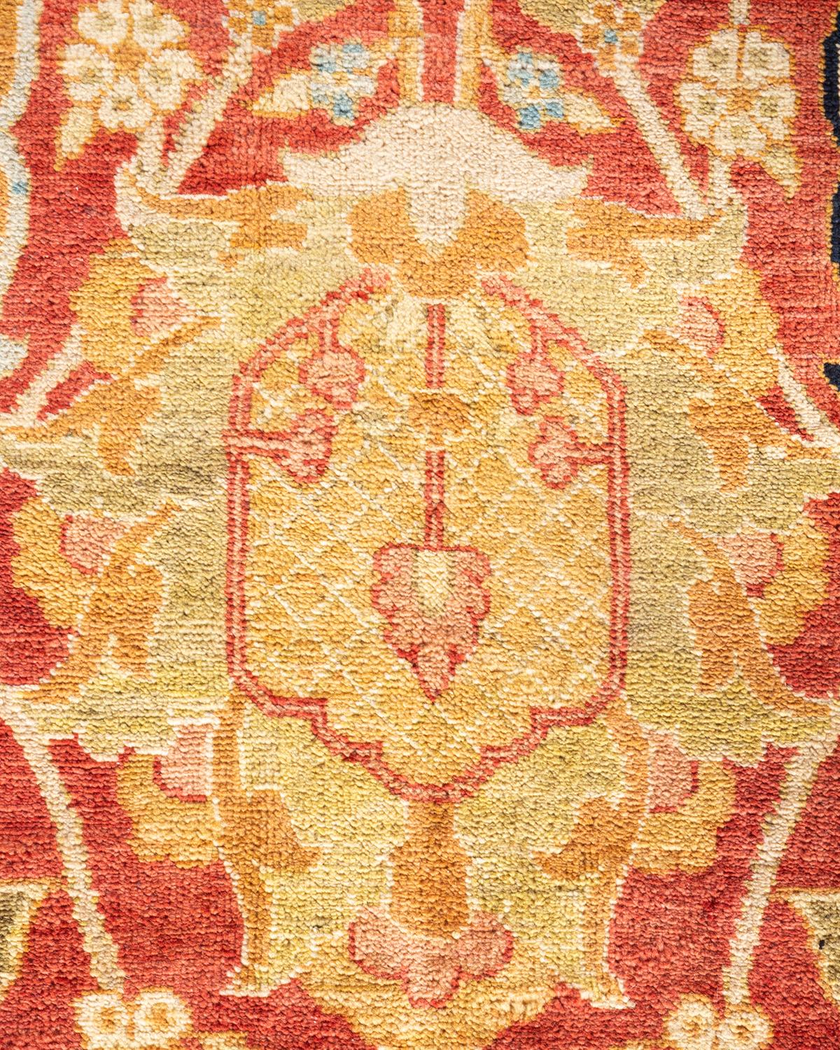 Alfombra de lana anudada a mano única Ecléctica Naranja Pakistaní en venta