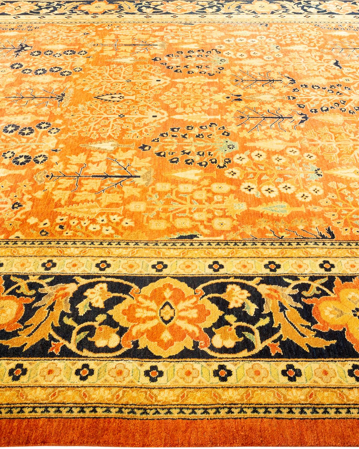 Alfombra de lana anudada a mano única Ecléctica Naranja en Nuevo estado para la venta en Norwalk, CT
