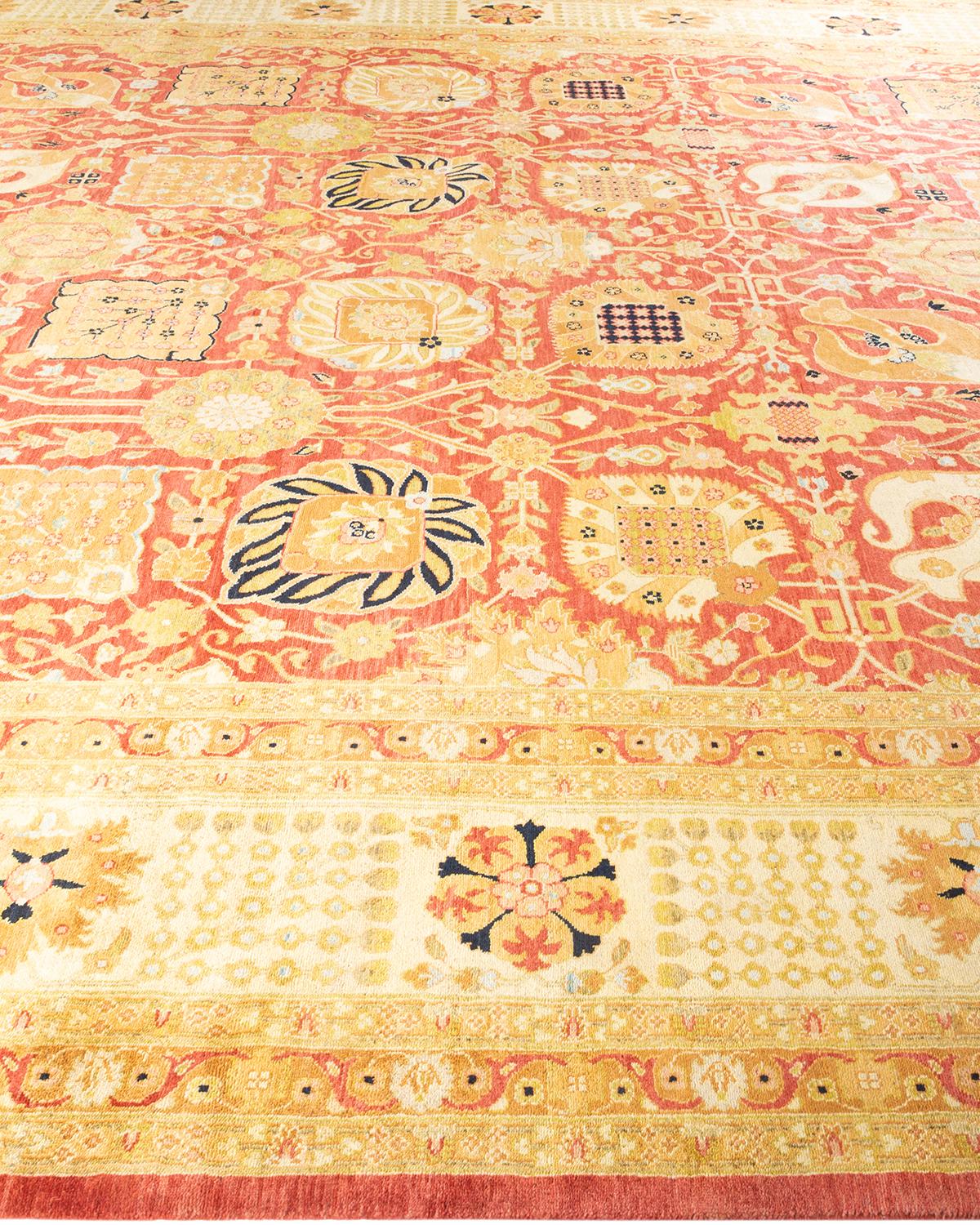 Alfombra de lana anudada a mano única Ecléctica Naranja en Nuevo estado para la venta en Norwalk, CT