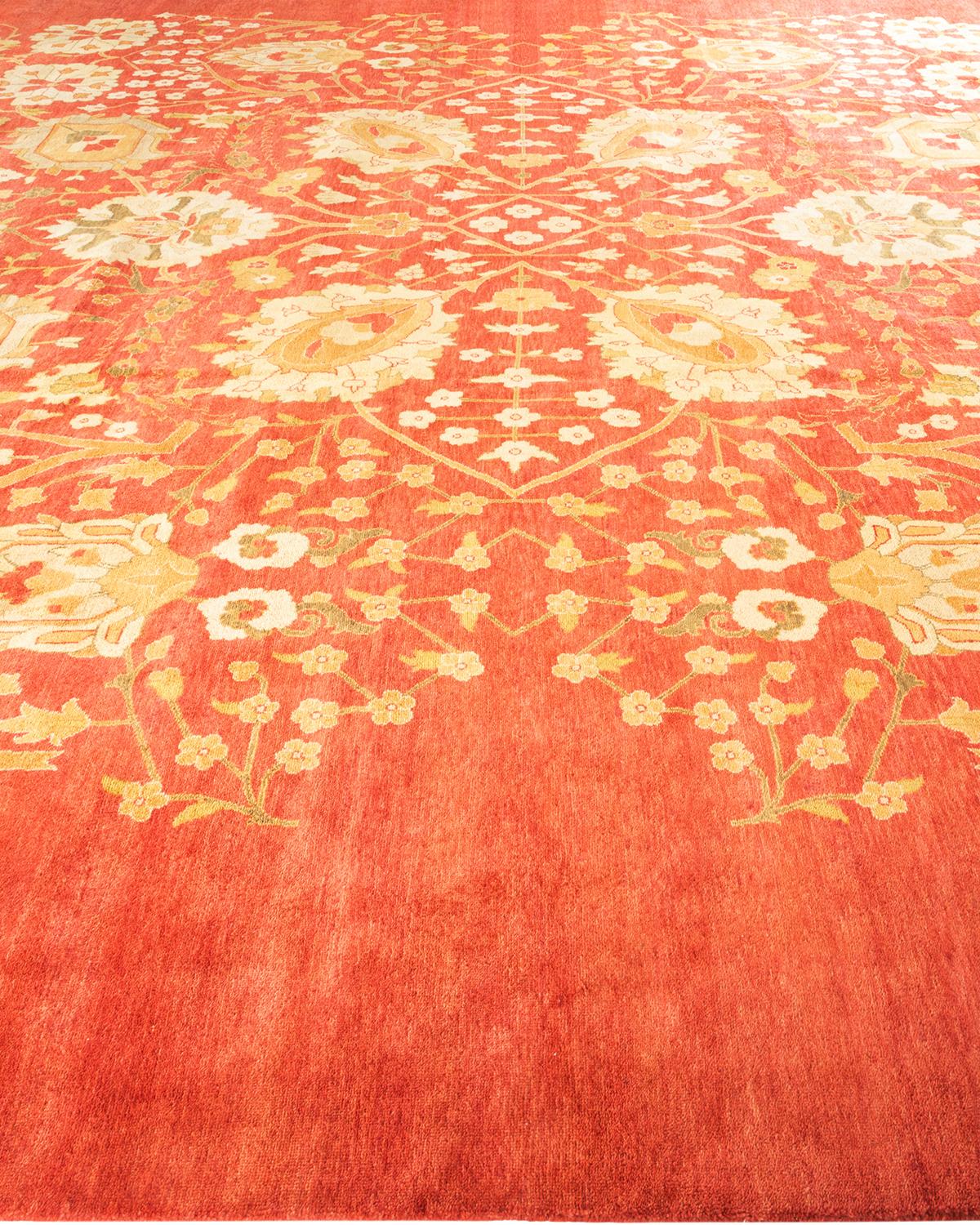 One-of-a-kind Hand Knotted Wool Eclectic Orange Area Rug In New Condition For Sale In Norwalk, CT