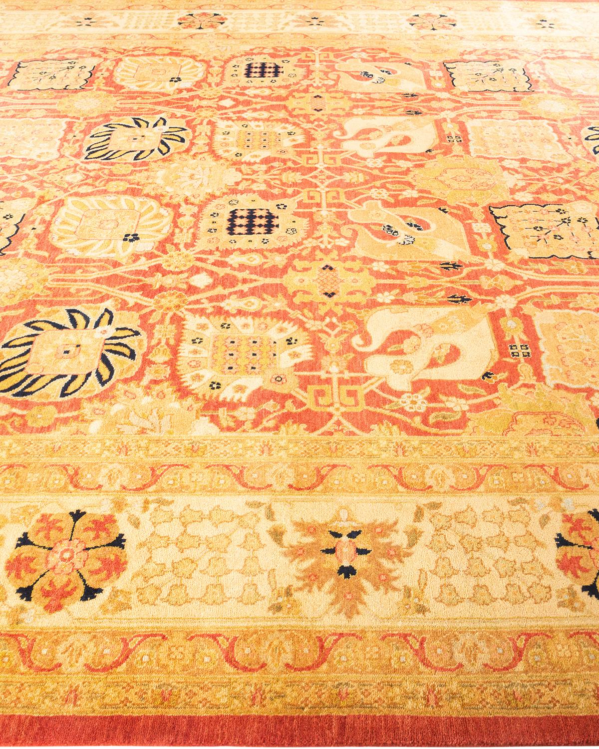One-of-a-kind Hand Knotted Wool Eclectic Orange Area Rug In New Condition For Sale In Norwalk, CT
