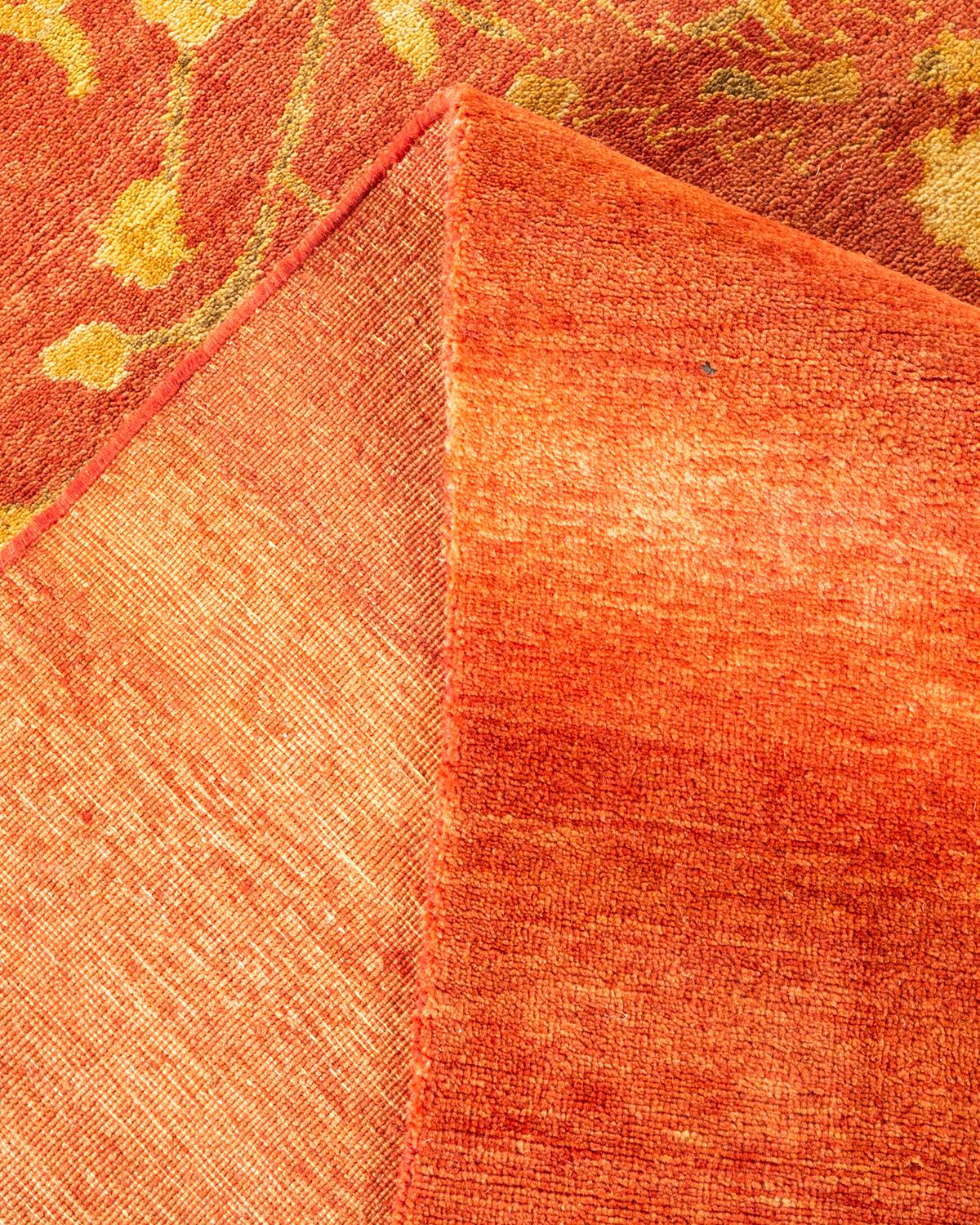 Handgeknüpfter, eklektischer orangefarbener Teppich aus Wolle, Unikat im Angebot 1