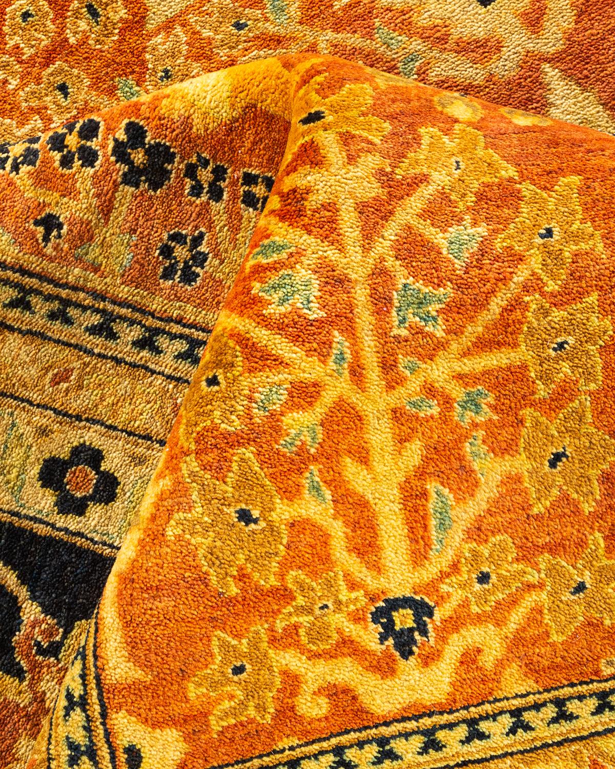 Alfombra de lana anudada a mano única Ecléctica Naranja en venta 1