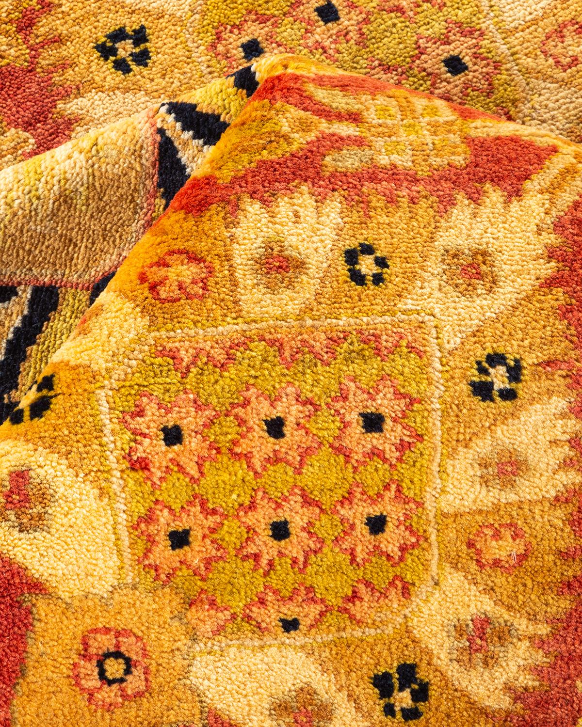 One-of-a-kind Hand Knotted Wool Eclectic Orange Area Rug For Sale 2