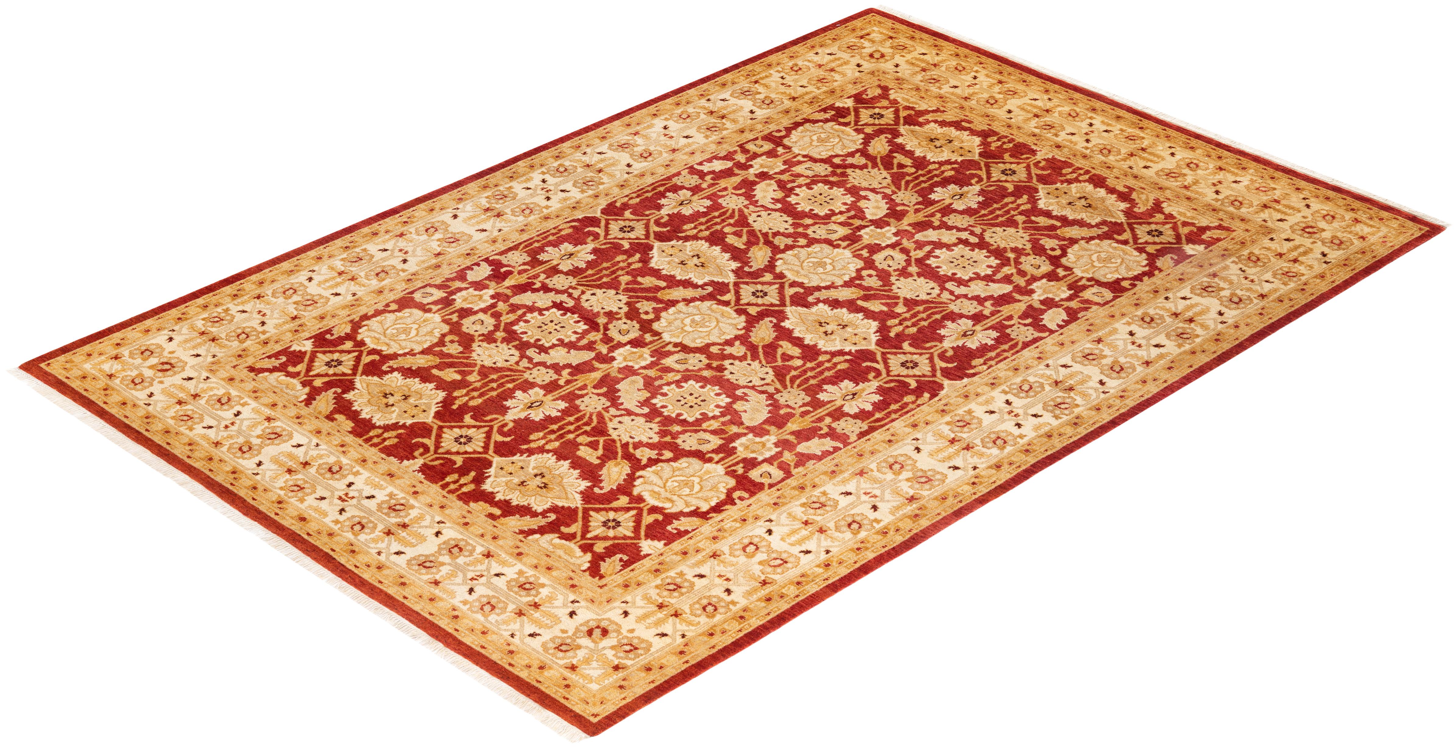 Handgeknüpfter, eklektischer orangefarbener Teppich aus Wolle, Unikat im Angebot 3