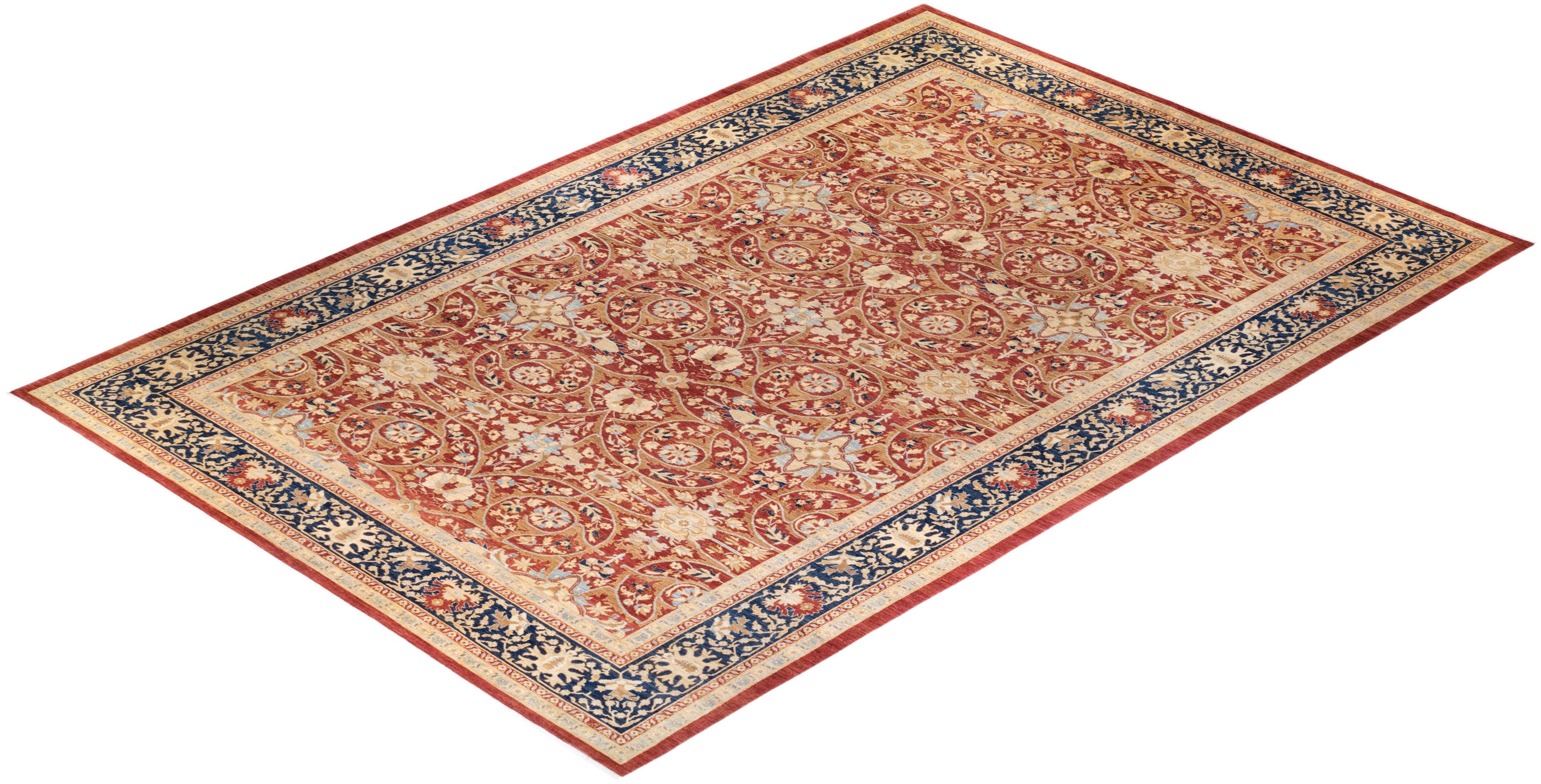 Alfombra de lana anudada a mano única Ecléctica Naranja en venta 2