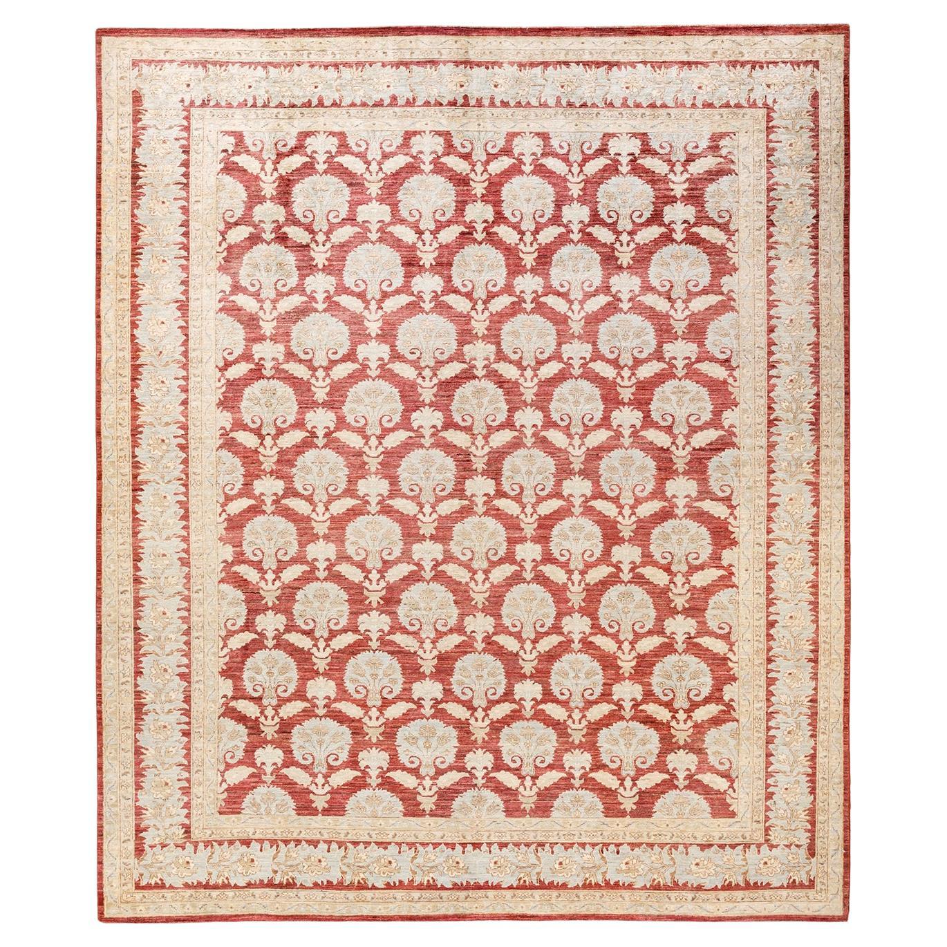 One-of-a-kind Hand Knotted Wool Eclectic Orange Area Rug For Sale