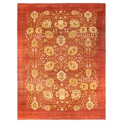 Handgeknüpfter, eklektischer orangefarbener Teppich aus Wolle, Unikat