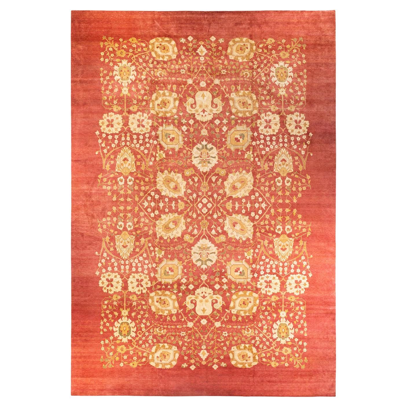 One-of-a-kind Hand Knotted Wool Eclectic Orange Area Rug For Sale