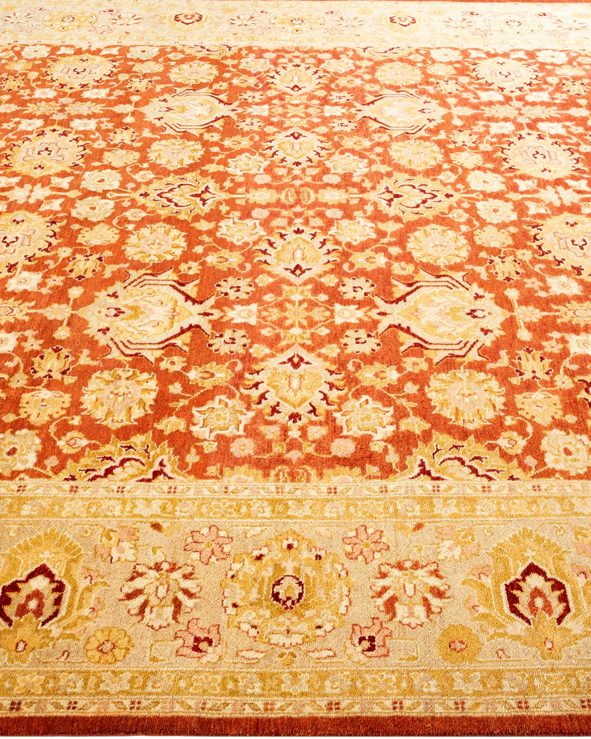 One-of-a-kind Hand Knotted Wool Eclectic Pink Area Rug In New Condition For Sale In Norwalk, CT