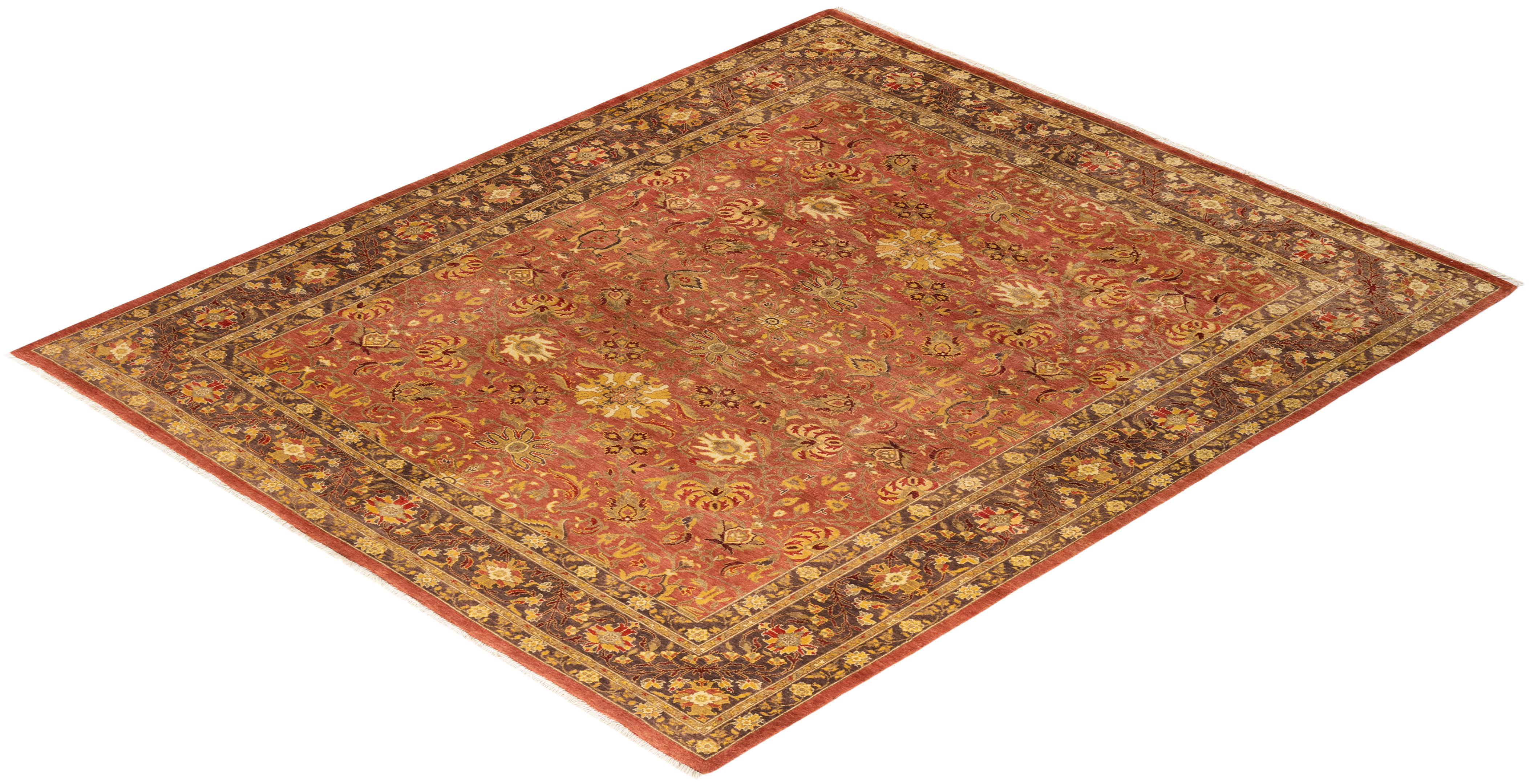 One-of-a-kind Hand Knotted Wool Eclectic Pink Area Rug For Sale 3