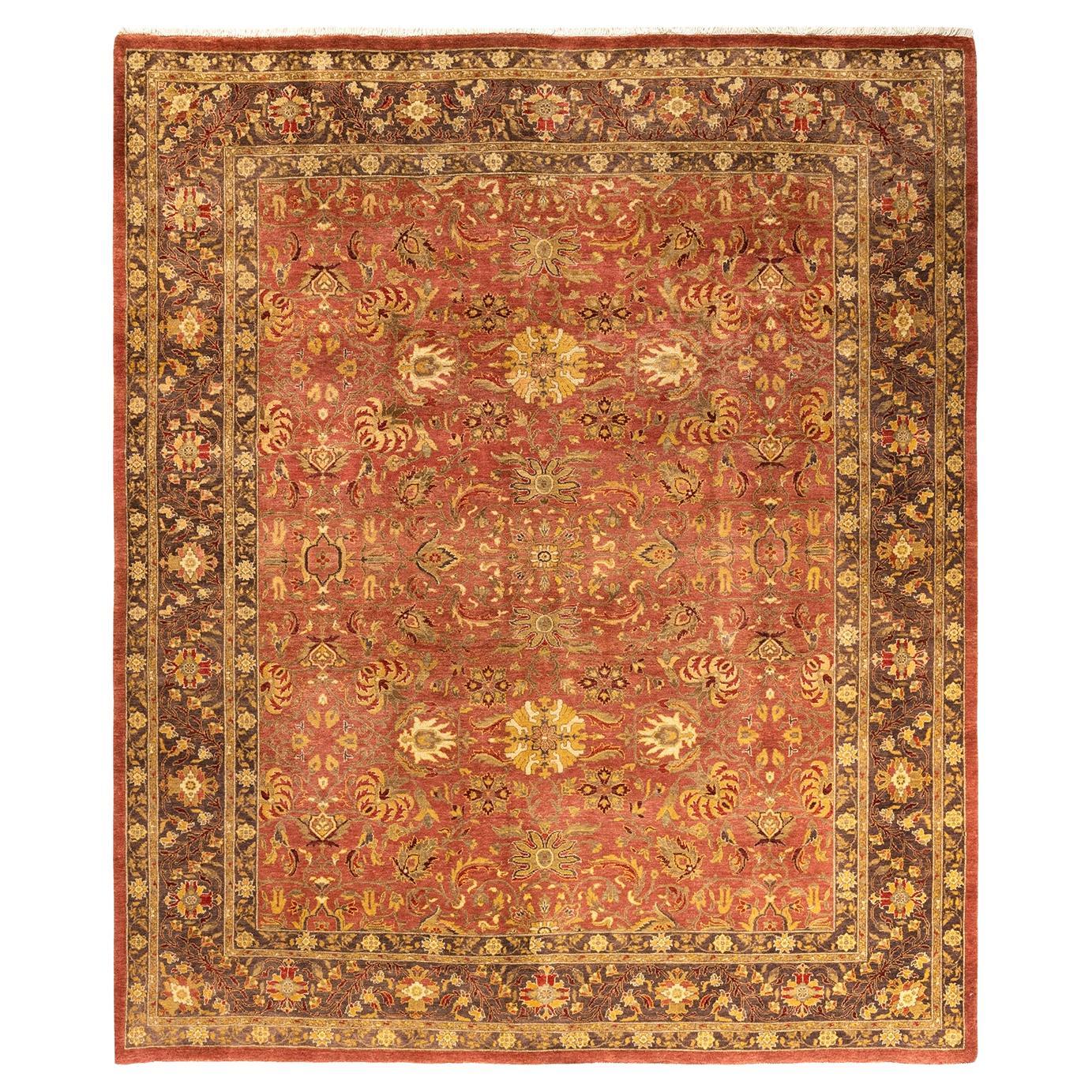 One-of-a-kind Hand Knotted Wool Eclectic Pink Area Rug For Sale