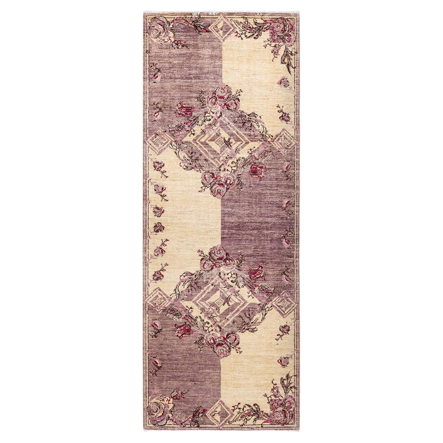 One-of-a-kind Hand Knotted Wool Eclectic Purple Area Rug