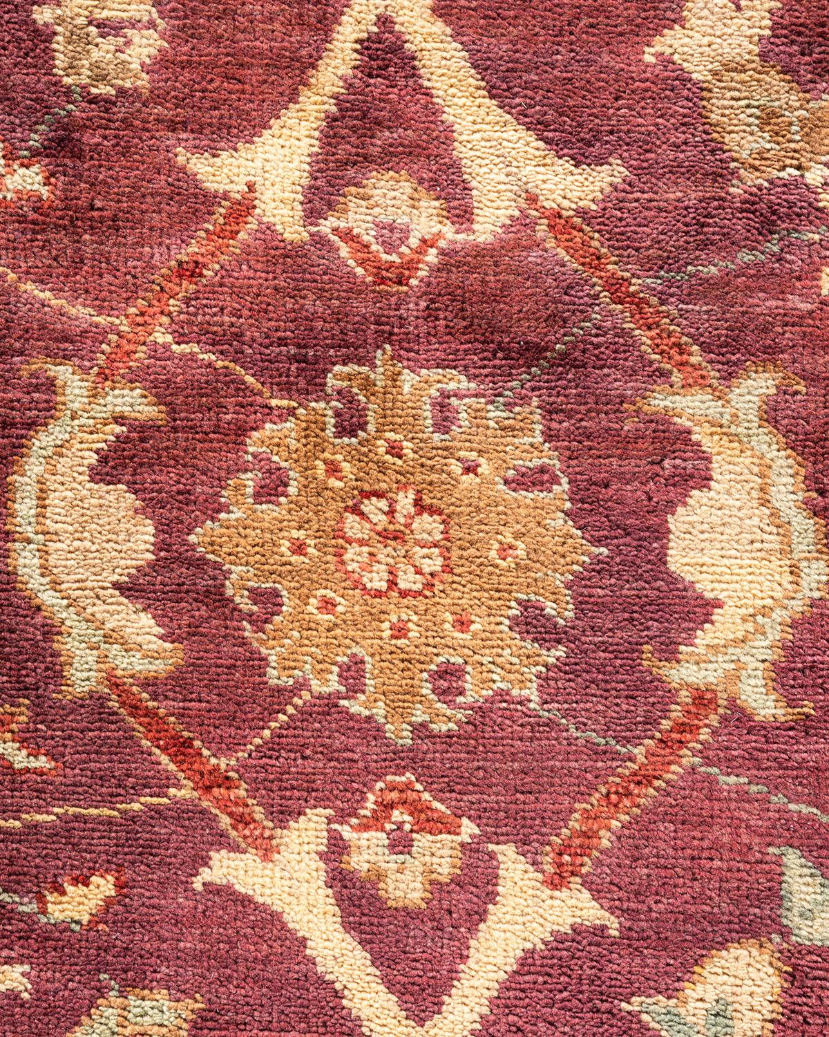 Pakistani One-of-a-kind Hand Knotted Wool Eclectic Red Area Rug For Sale