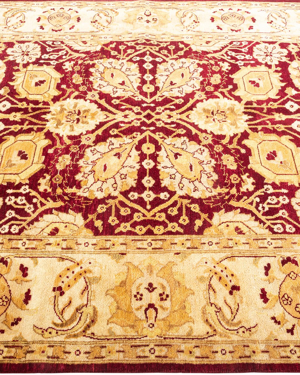 Tapis rouge éclectique en laine nouée à la main, unique en son genre Neuf - En vente à Norwalk, CT