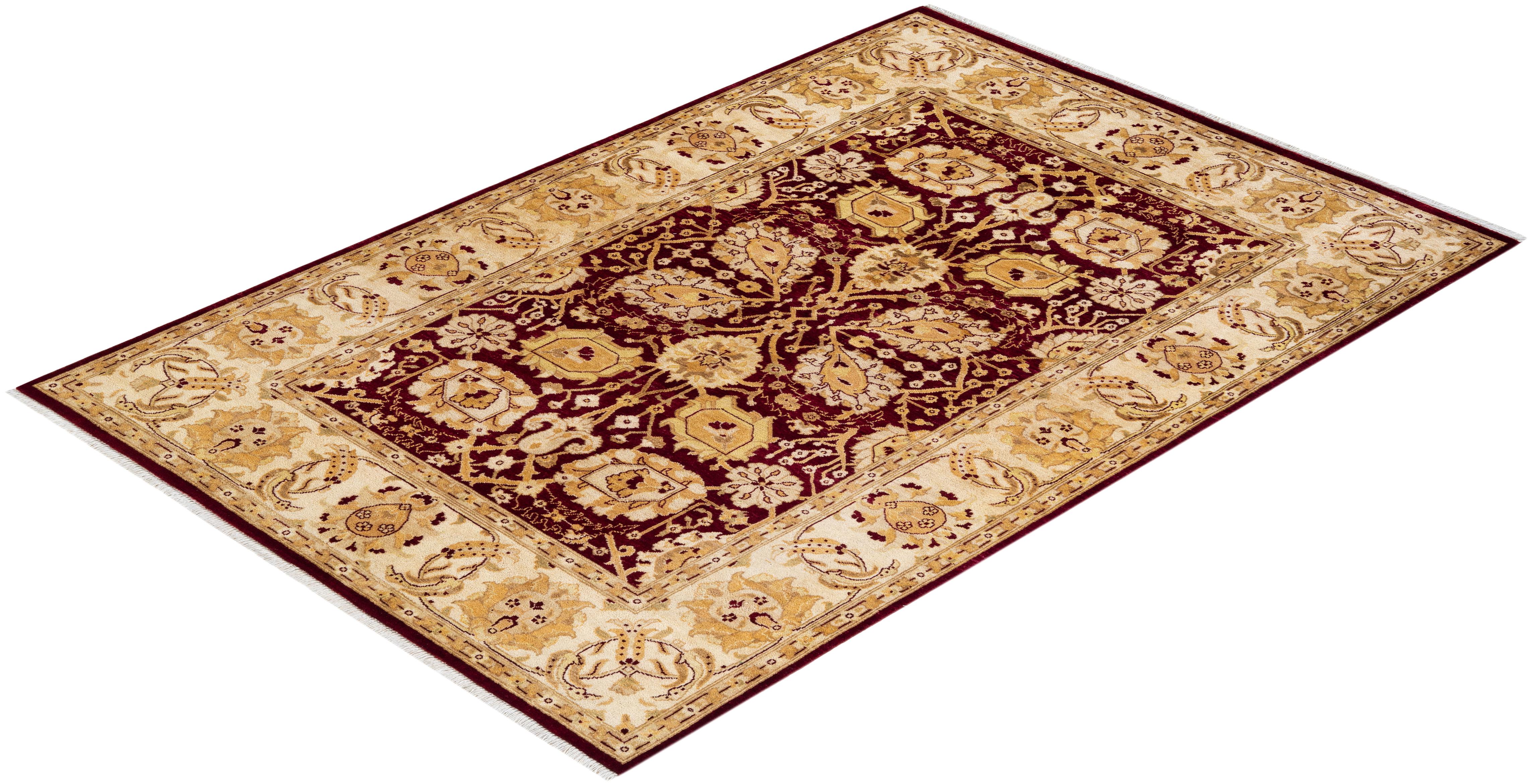 Tapis rouge éclectique en laine nouée à la main, unique en son genre en vente 2