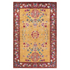 One-of-a-kind Hand Knotted Wool Eclectic Yellow Area Rug