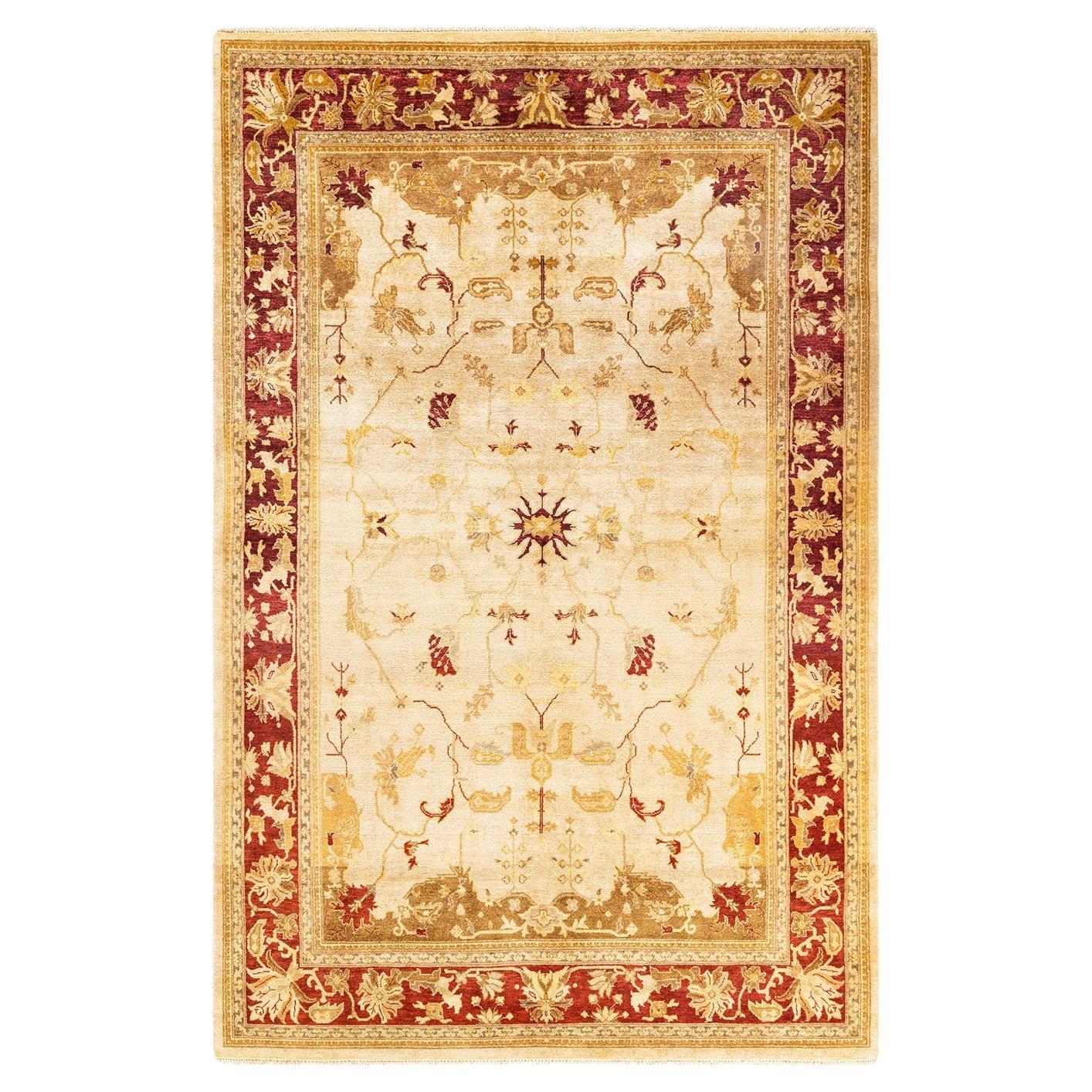 One-of-a-kind Hand Knotted Wool Eclectic Yellow Area Rug For Sale