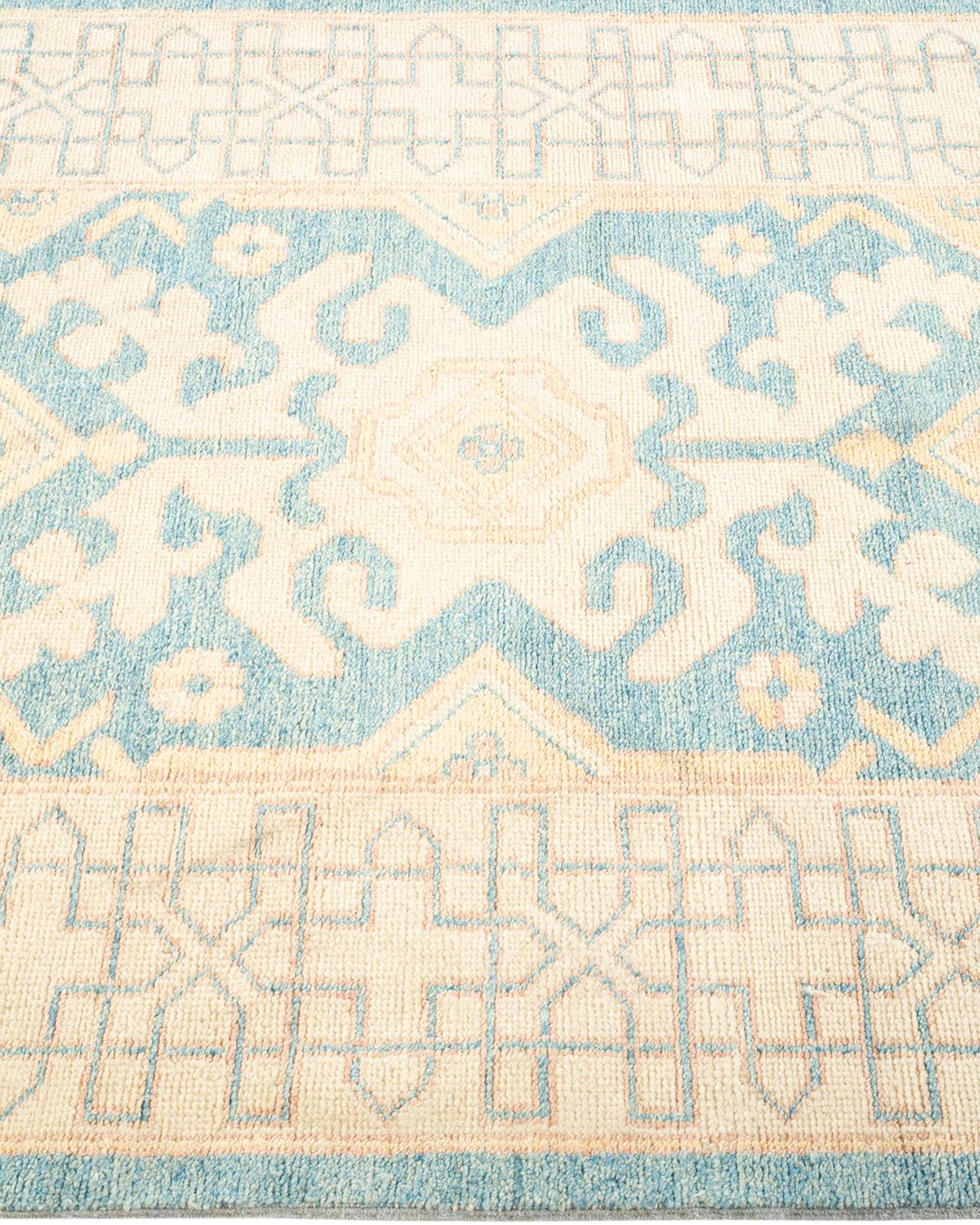 One-of-a-kind Hand Knotted Wool Khotan Light Blue Area Rug In New Condition In Norwalk, CT