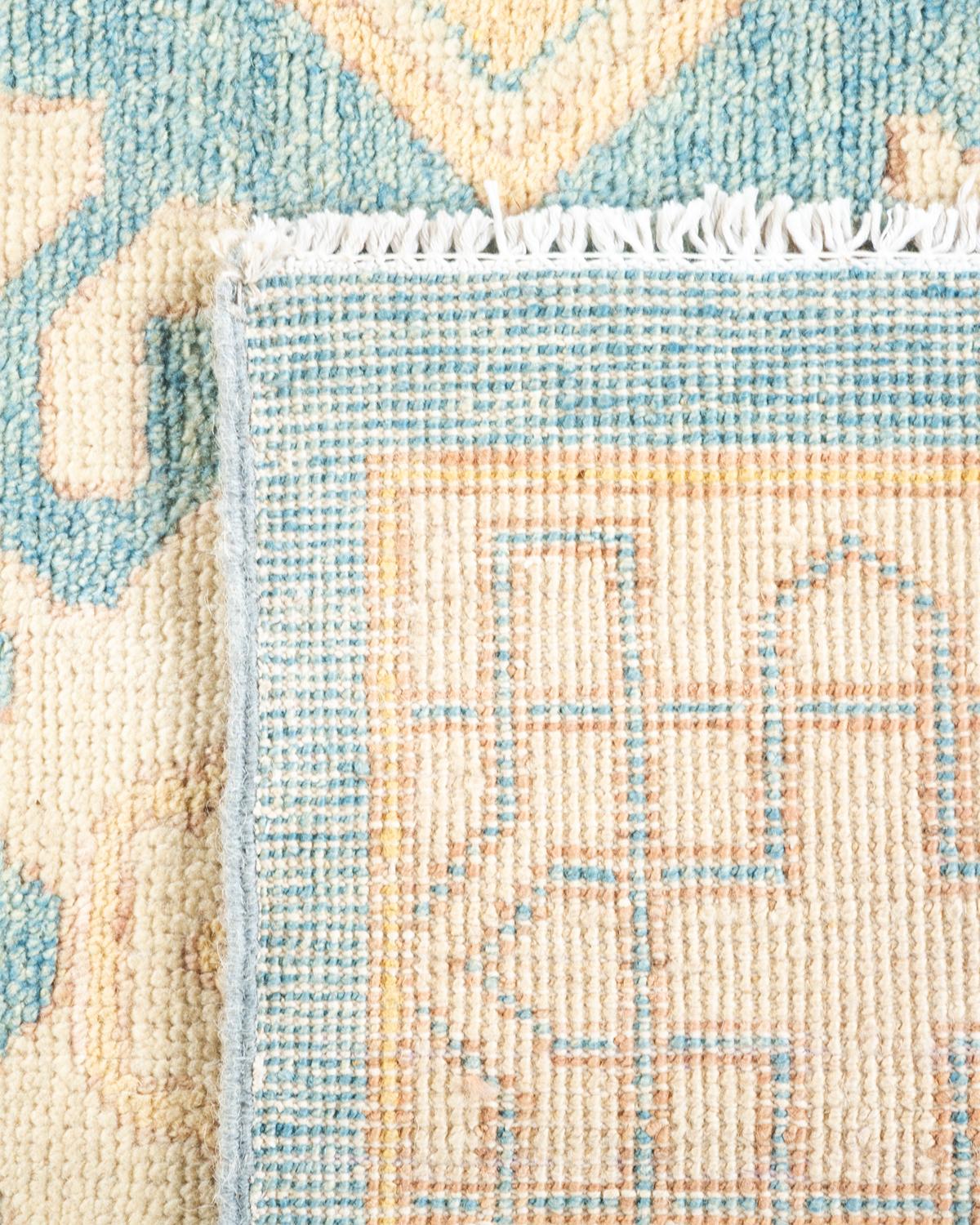 Contemporary One-of-a-kind Hand Knotted Wool Khotan Light Blue Area Rug