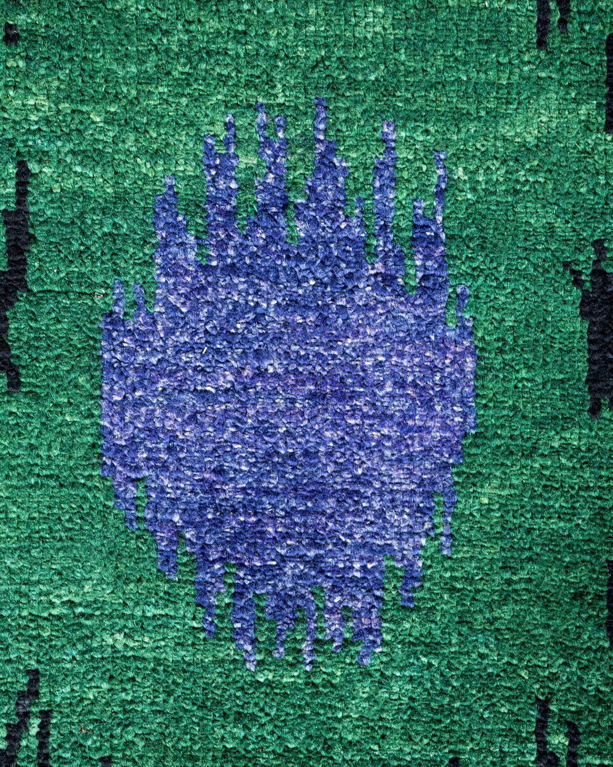 Pakistani One-of-a-kind Hand Knotted Wool Modern Black Area Rug For Sale