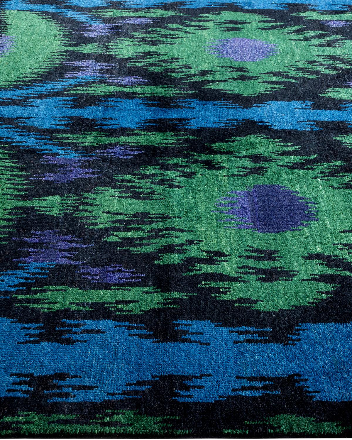 One-of-a-kind Hand Knotted Wool Modern Black Area Rug In New Condition For Sale In Norwalk, CT