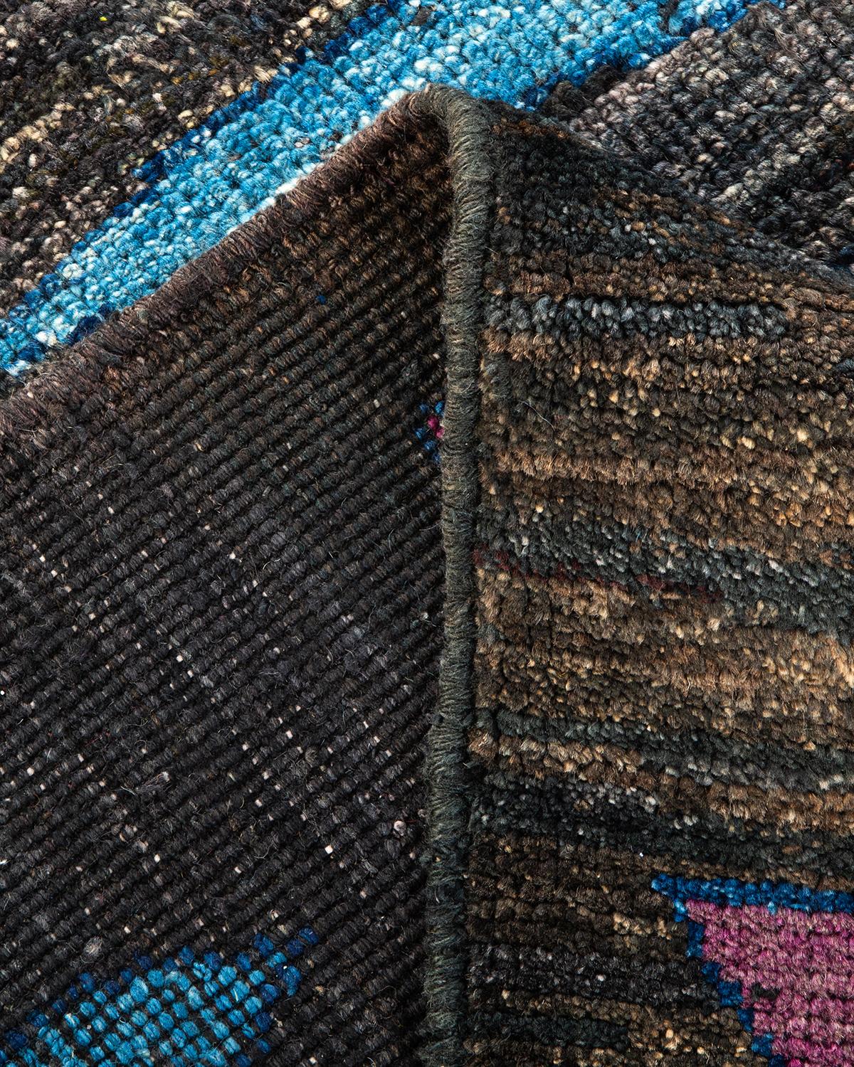 One-of-a-Kind Hand Knotted Wool Modern Black Area Rug For Sale 1
