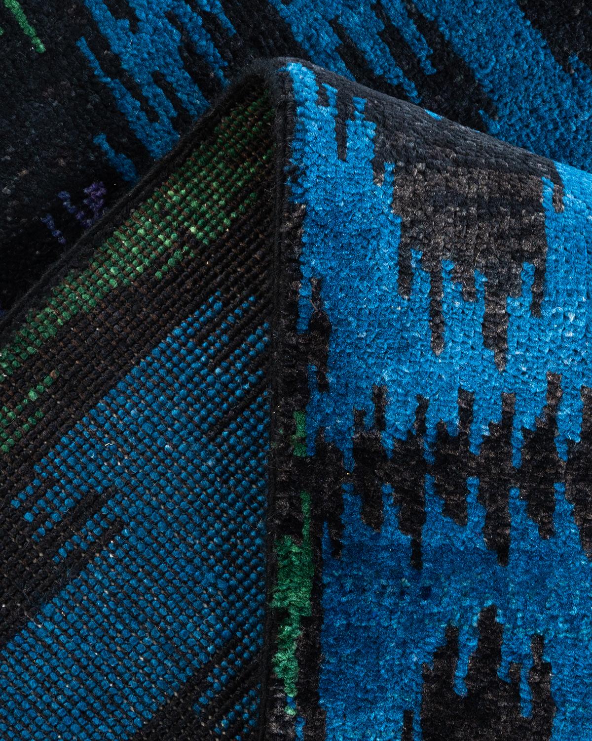 One-of-a-kind Hand Knotted Wool Modern Black Area Rug For Sale 1
