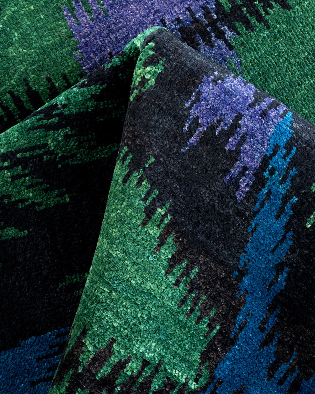 One-of-a-kind Hand Knotted Wool Modern Black Area Rug For Sale 2