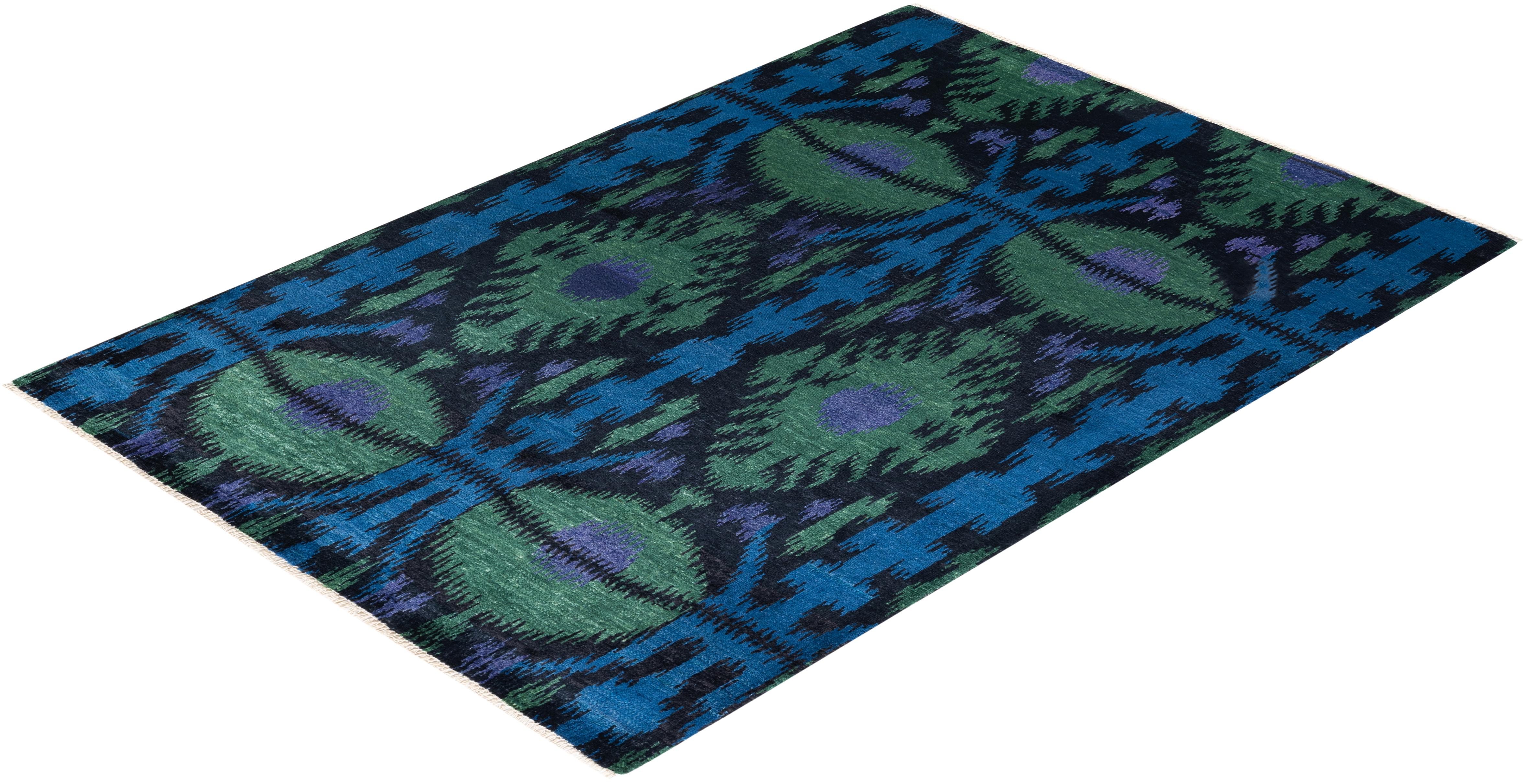One-of-a-kind Hand Knotted Wool Modern Black Area Rug For Sale 3