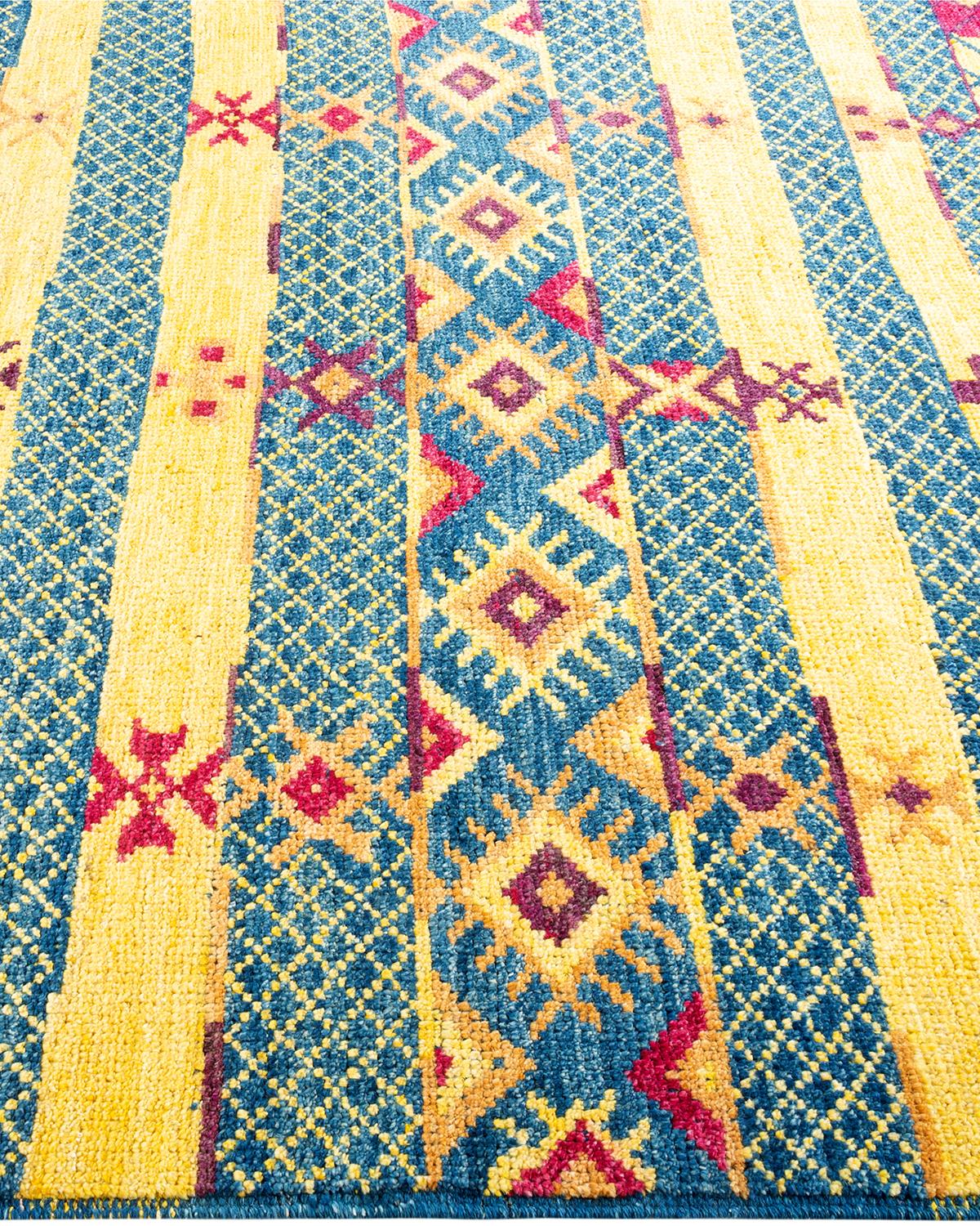 Tapis bleu moderne en laine nouée à la main, unique en son genre Neuf - En vente à Norwalk, CT