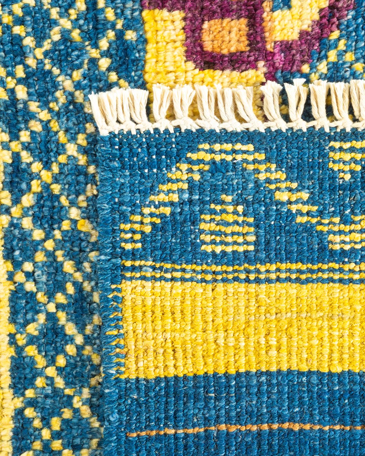 XXIe siècle et contemporain Tapis bleu moderne en laine nouée à la main, unique en son genre en vente