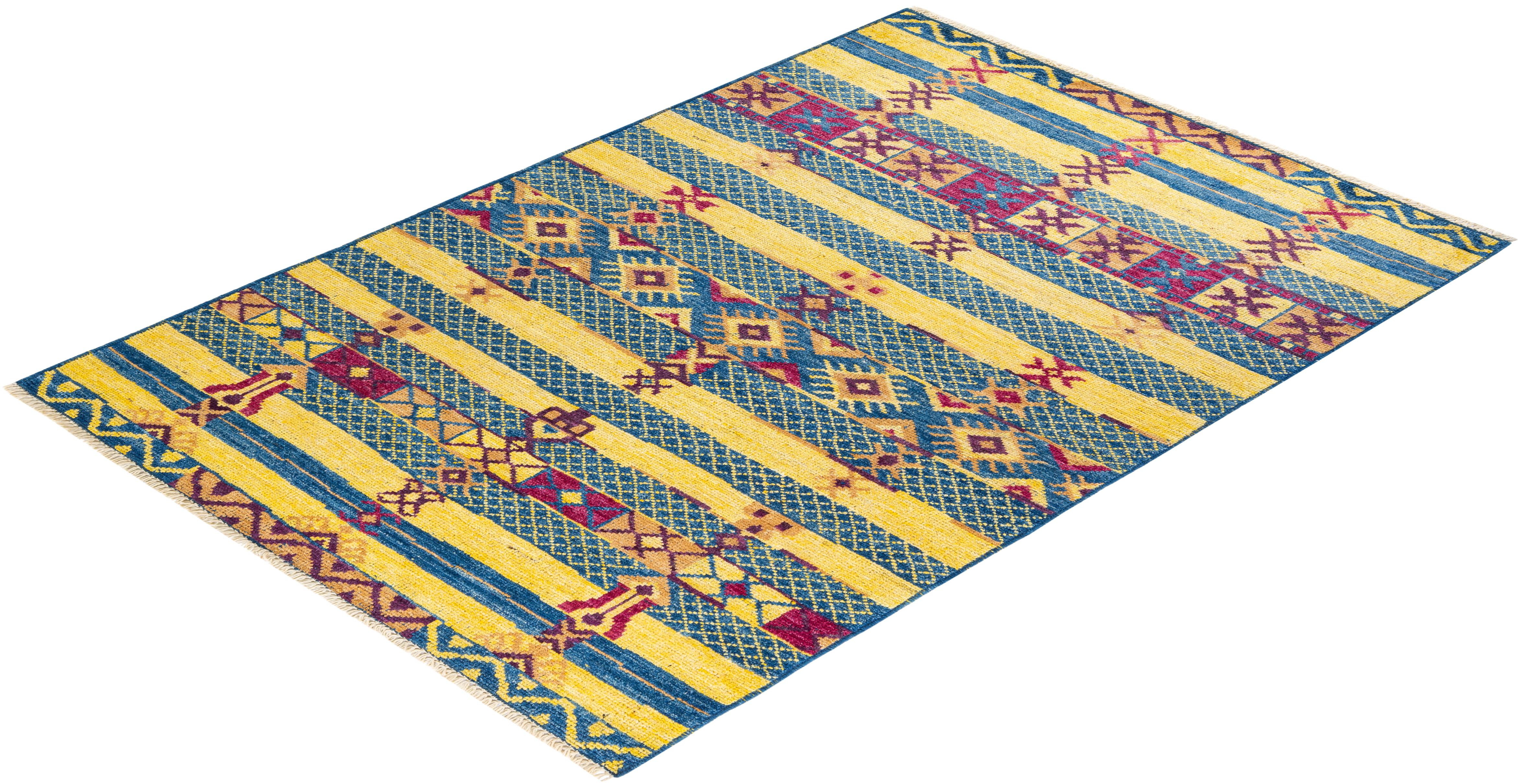 Tapis bleu moderne en laine nouée à la main, unique en son genre en vente 2