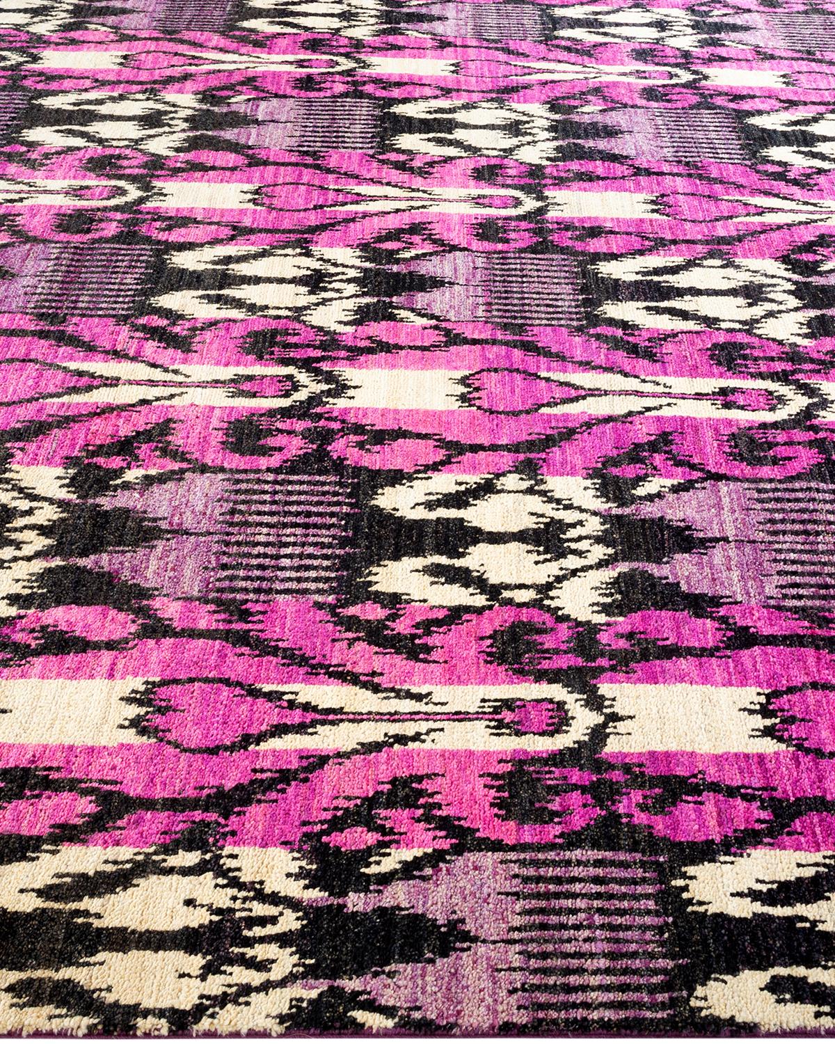 One-of-a-kind Hand Knotted Wool Modern Purple Area Rug In New Condition For Sale In Norwalk, CT