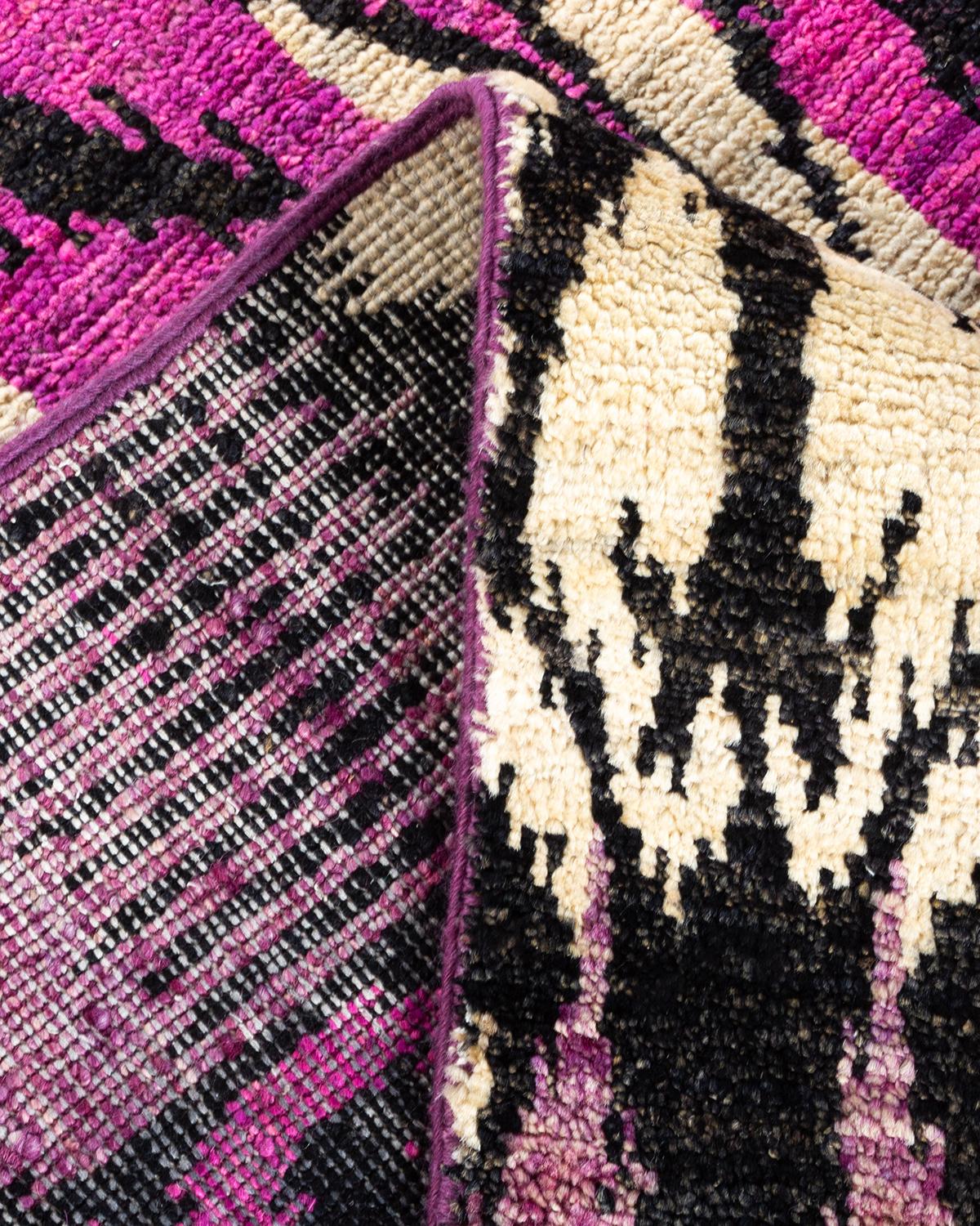 One-of-a-kind Hand Knotted Wool Modern Purple Area Rug For Sale 1
