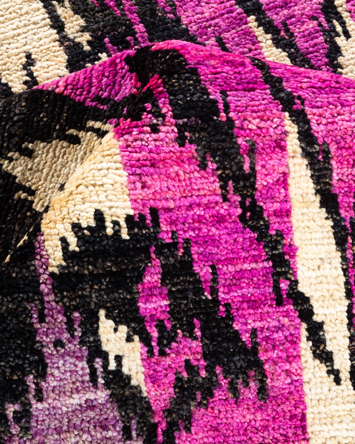 One-of-a-kind Hand Knotted Wool Modern Purple Area Rug For Sale 2