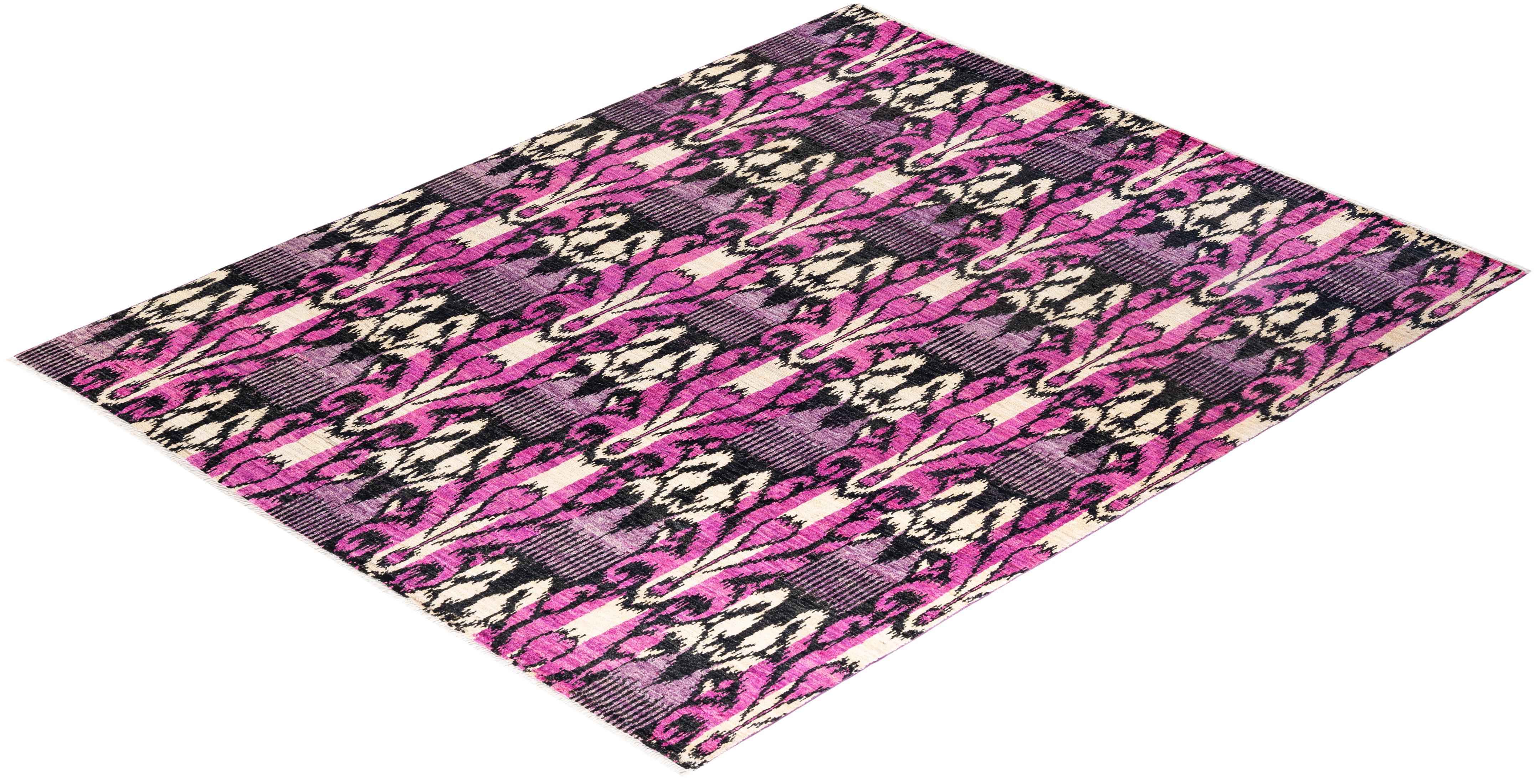 One-of-a-kind Hand Knotted Wool Modern Purple Area Rug For Sale 3