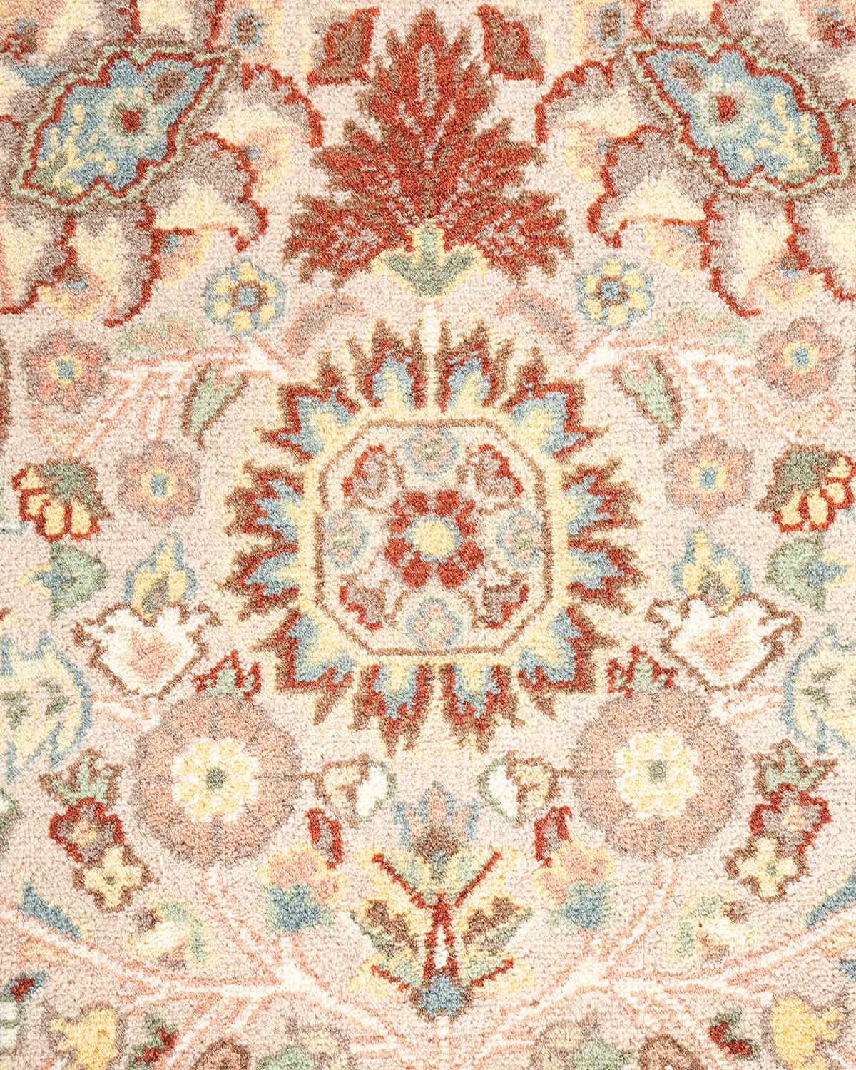 Handgeknüpfter Mogul-Teppich aus Wolle in Beige, Unikat (Pakistanisch) im Angebot