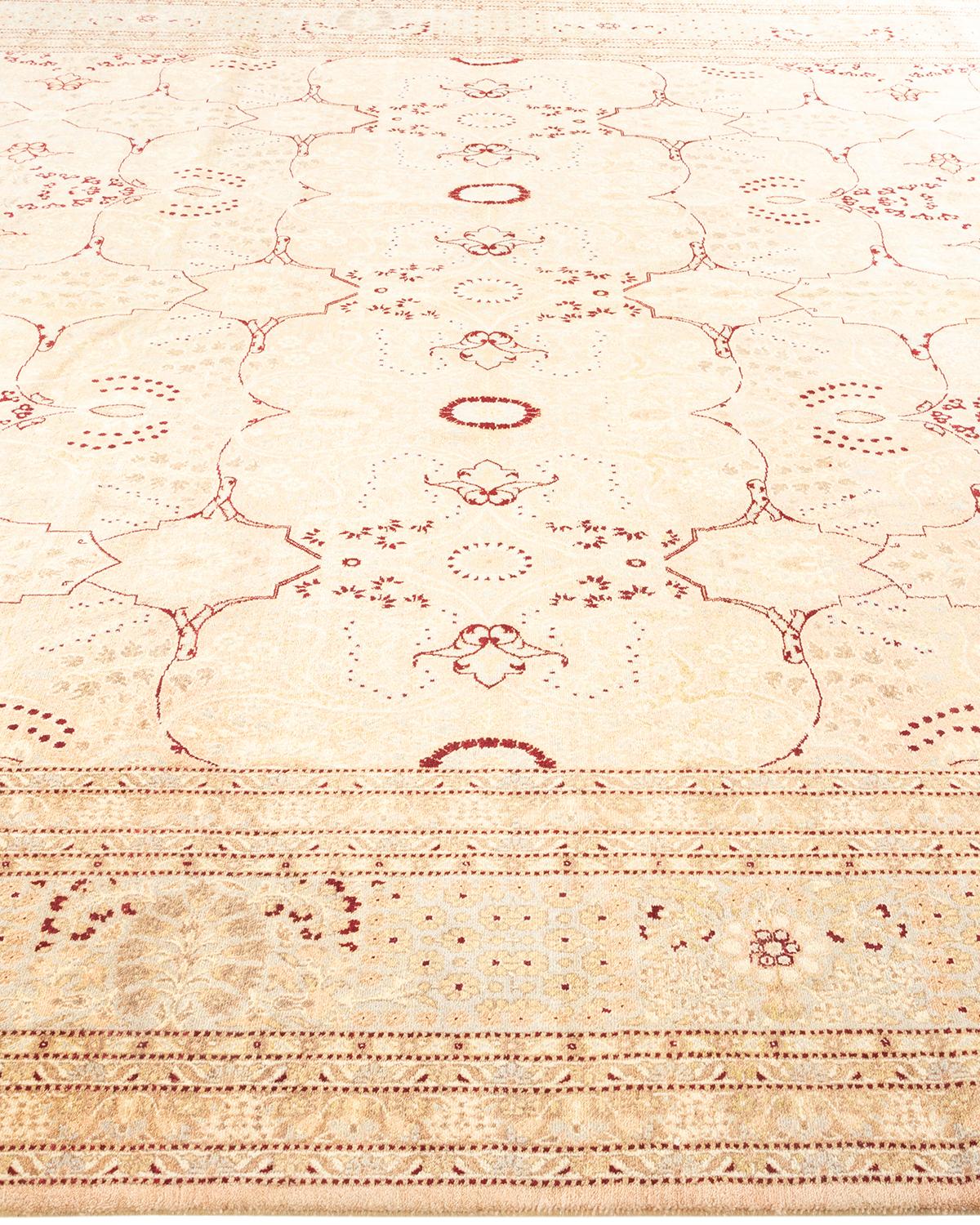 One-of-a-kind Hand Knotted Wool Mogul Beige Area Rug In New Condition For Sale In Norwalk, CT
