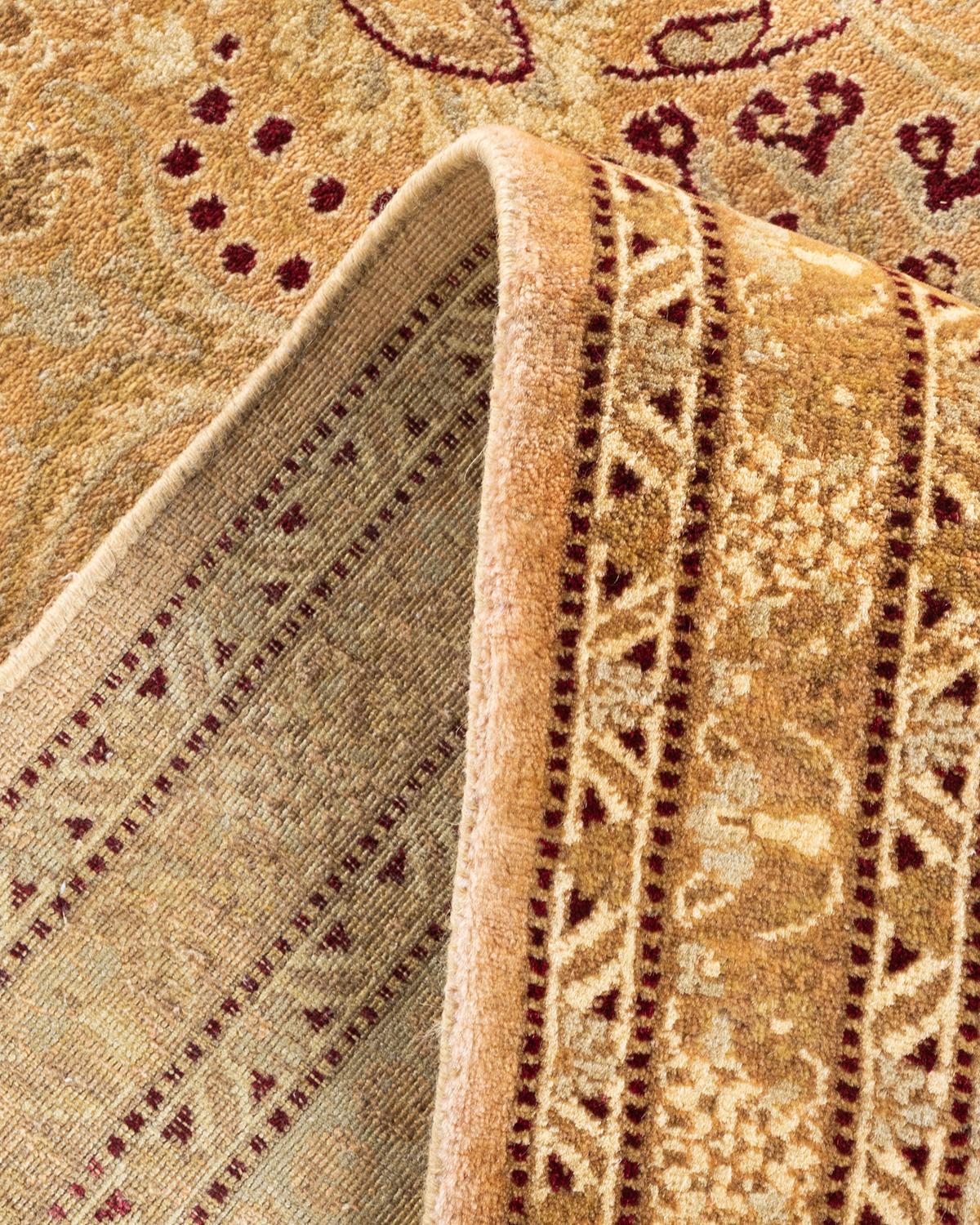 Handgeknüpfter Mogul-Teppich aus Wolle in Beige, Unikat im Angebot 1