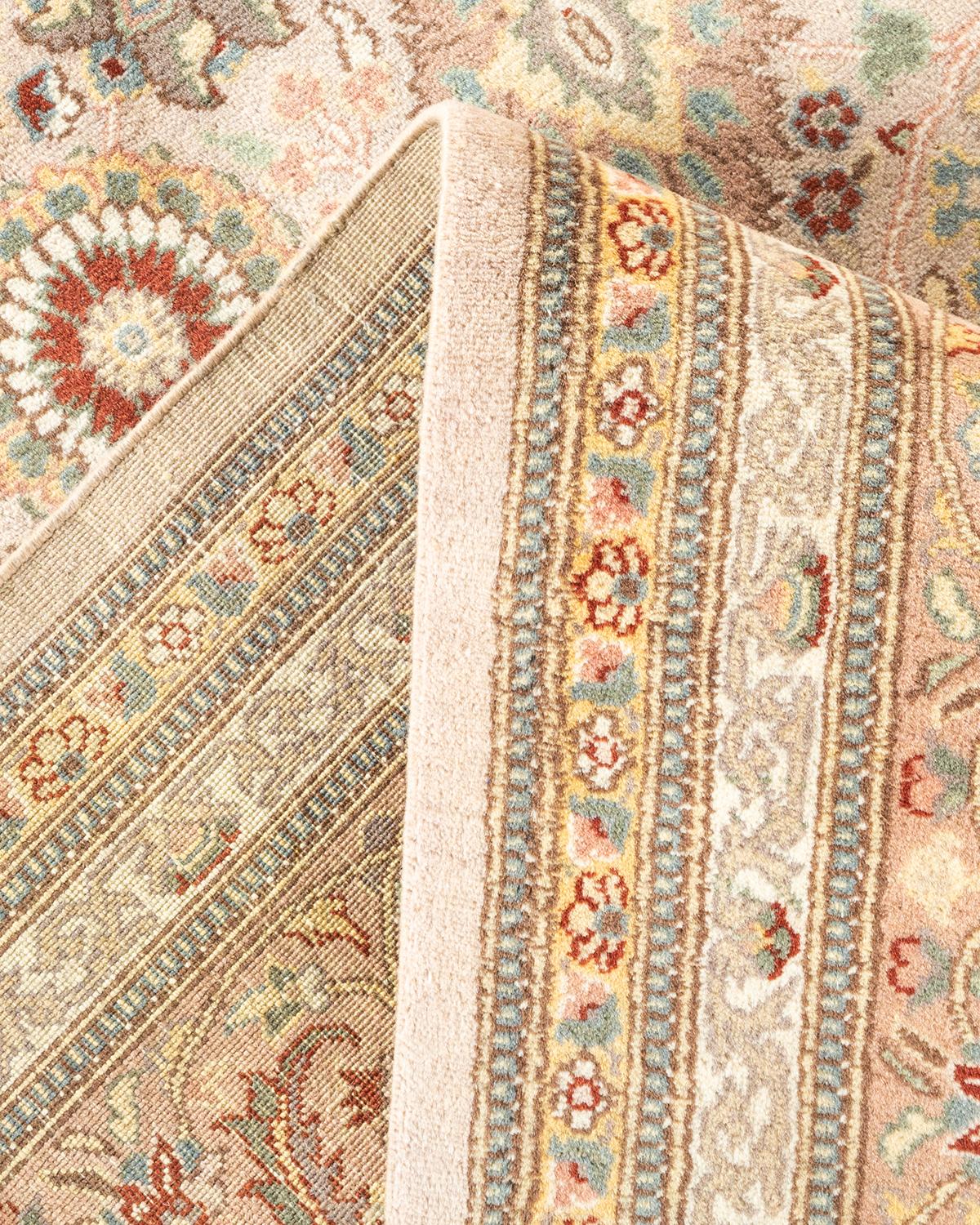 Handgeknüpfter Mogul-Teppich aus Wolle in Beige, Unikat im Angebot 1